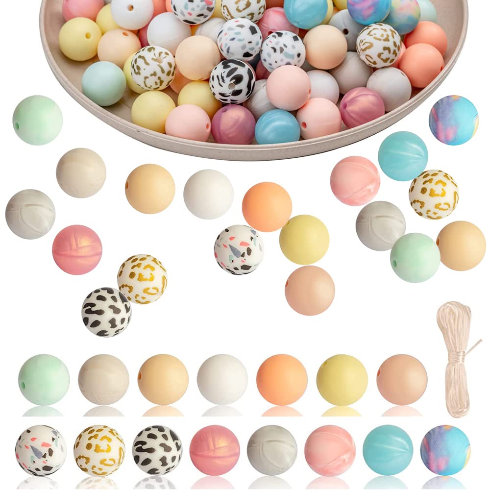 LIZHOUMIL 100pcs Silicone Beads 15mm for Bracelet Making 15mm Silicone Round Beads Kit Coloured Beads for Keychain Necklace Bracelet Jewelry Making DIY Craft Supplies