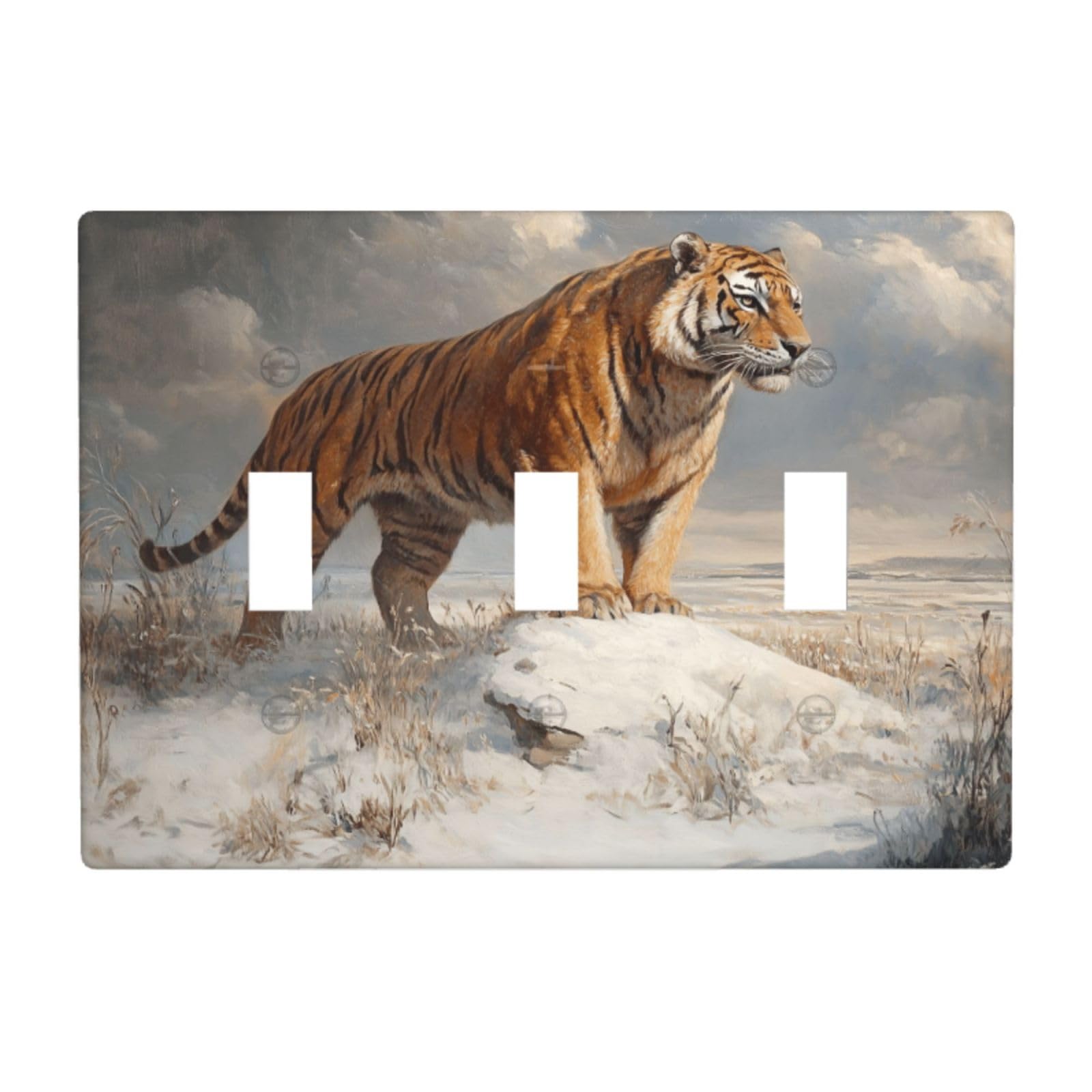 Tiger Standing in A Vast Ice Age Tundra Light Switch Covers 3 Gang Triple Toggle Wall Plate Switchplate Electrical Faceplate for Bathroom Kitchen Bedroom Decor