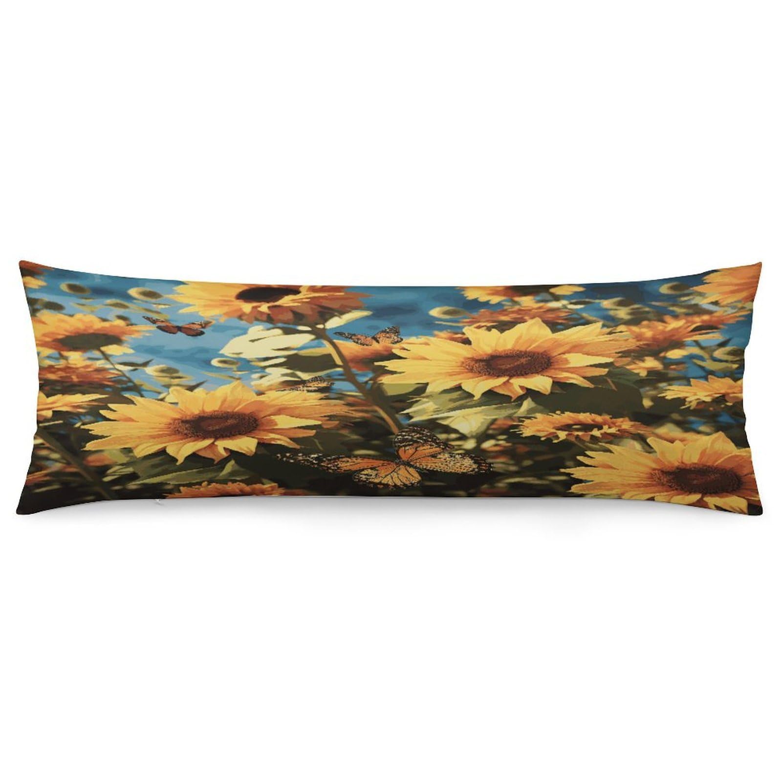 Sunflowers and Butterflies Pillow Cover with Zipper Pillow Case Super Soft and Cozy Body Pillowcase 19 X 53 Inches Luxury Long Pillowcase for Couch Sofa Chair Bed Home Decor Pillows Cover