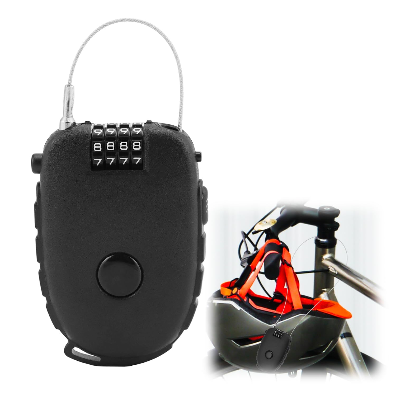 Qwork Black Qwork® 4 Digit Retractable Combination Lock, 51.18 Inch Cable Lock For Backpack, Helmet, Basket, Bicycle