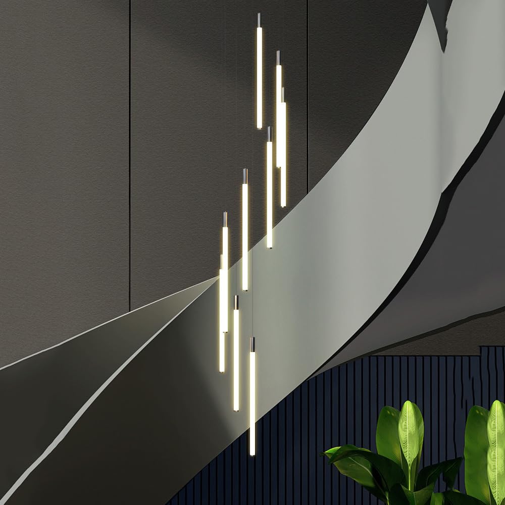 Lampadario d'ingresso Grande in Oro per atrio, Scale, soffitti Alti, Lampada a Sospensione lineare a Tubo Lungo, Stile Rustico Nero, Moderno, LED, Soggiorno, Tavolo da Pranzo, corridoio