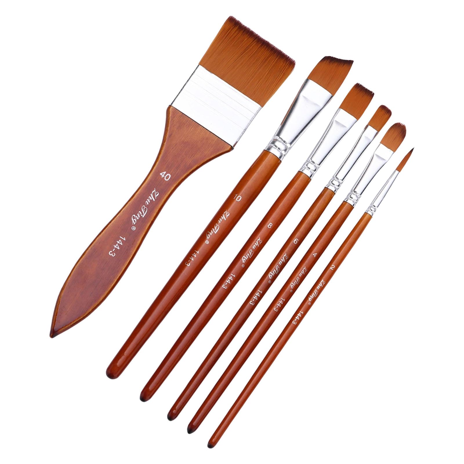 6Pcs Watercolor Paint Brush Nylon Paintbrush for Artist Beginner Acrylics Oil Watercolor Gouache Painting Face Body Art Flat Head Paint Brushes