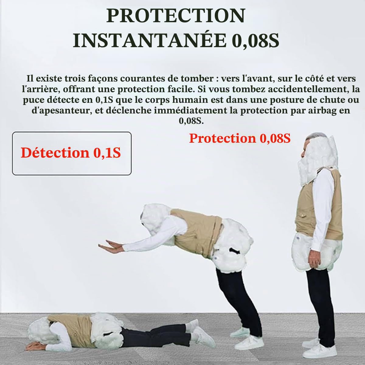 Gilet airbag antichute pour personnes âgées, gilet airbag APP avec fonction de surveillance à distance, d'alarme, de positionnement, de demande d'aide et d'enregistrement sportif,Menblack-S