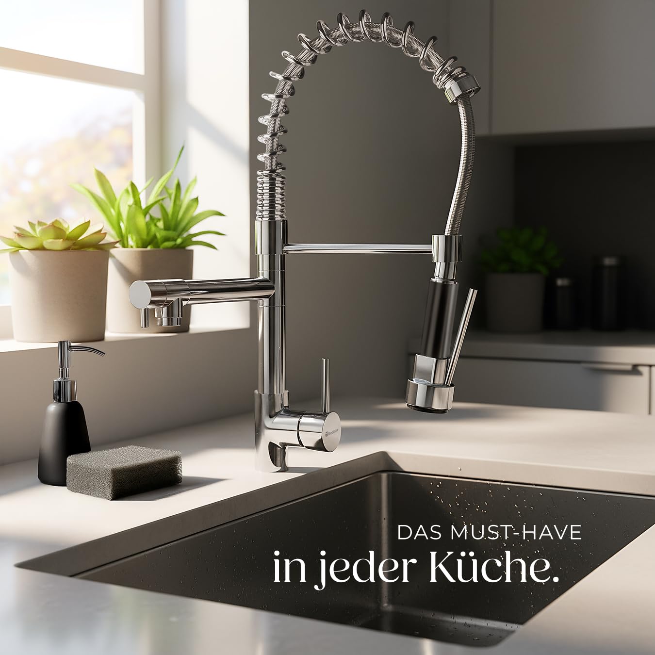 tectake® Küchenarmatur, Mischbatterie Spültischarmatur, Waschtischarmatur, Küchenarmaturen für Spüle, Spülbecken, Küchenspüle, Wasserhahn Küche ausziehbar mit Schlauch, Küche Wasserhahn