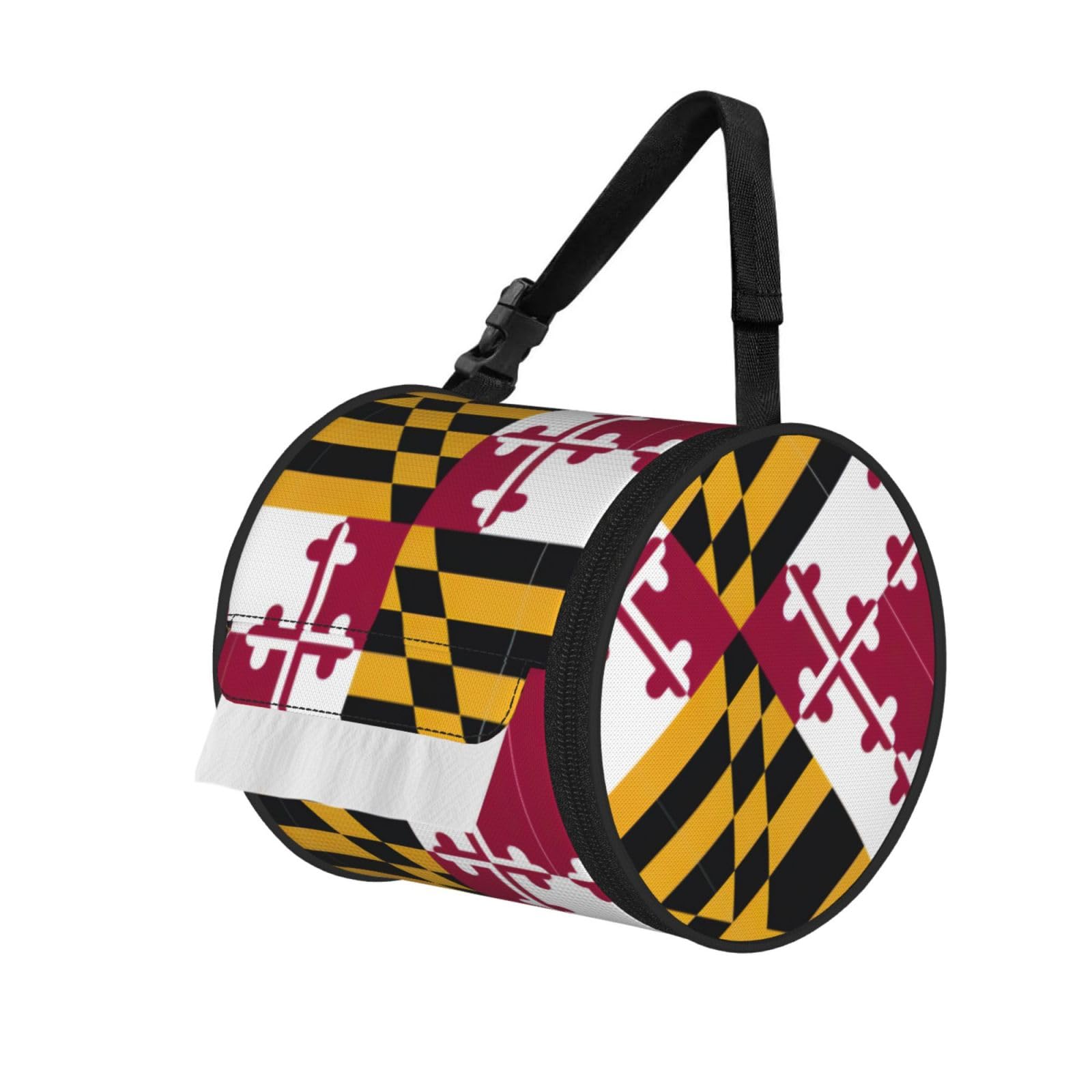 Flag of Maryland Printed Hanging Tissue Organizer, Smooth Zipper Oxford Cloth Roll Holder for RV Bathroom Desk