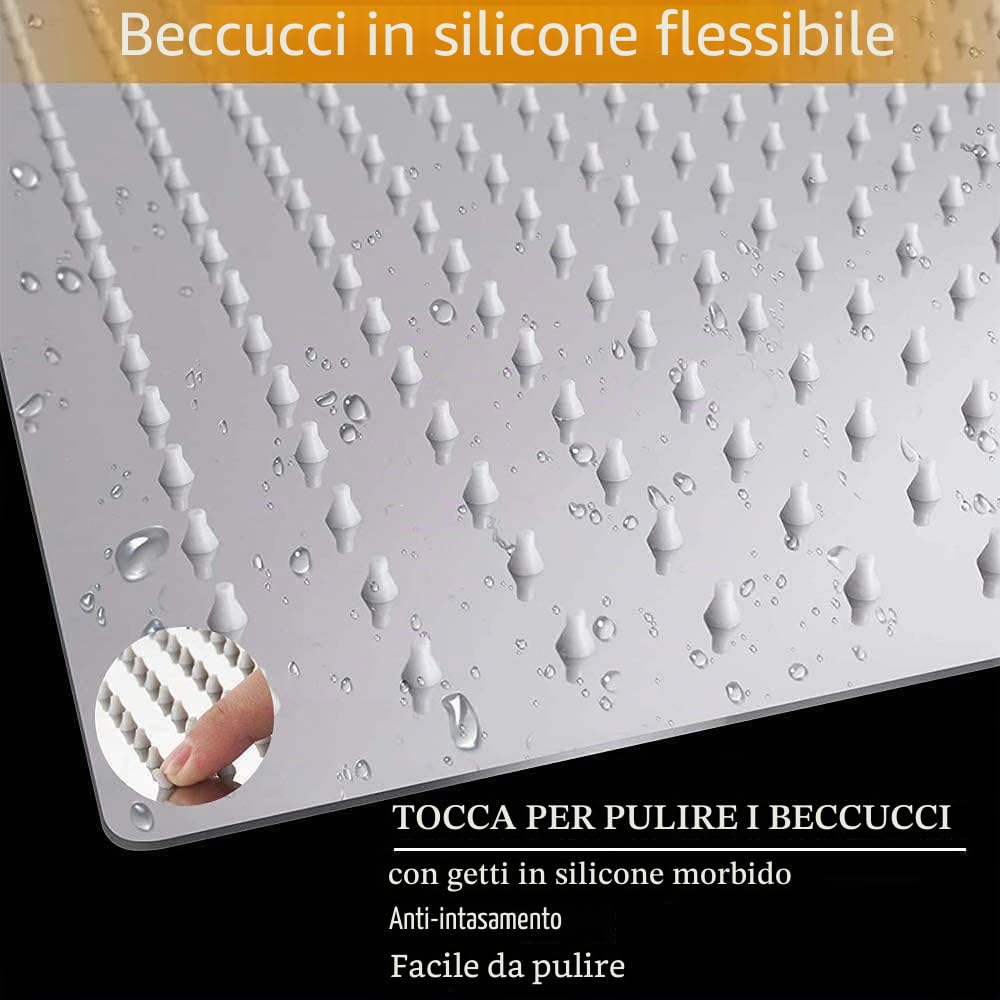 Soffione Doccia a Pioggia in Acciaio Inox, 30 x 30 CM, 12 Pollici Docce Fisso Quadrato, Acciaio, Cromo, ugello anti-otturazione