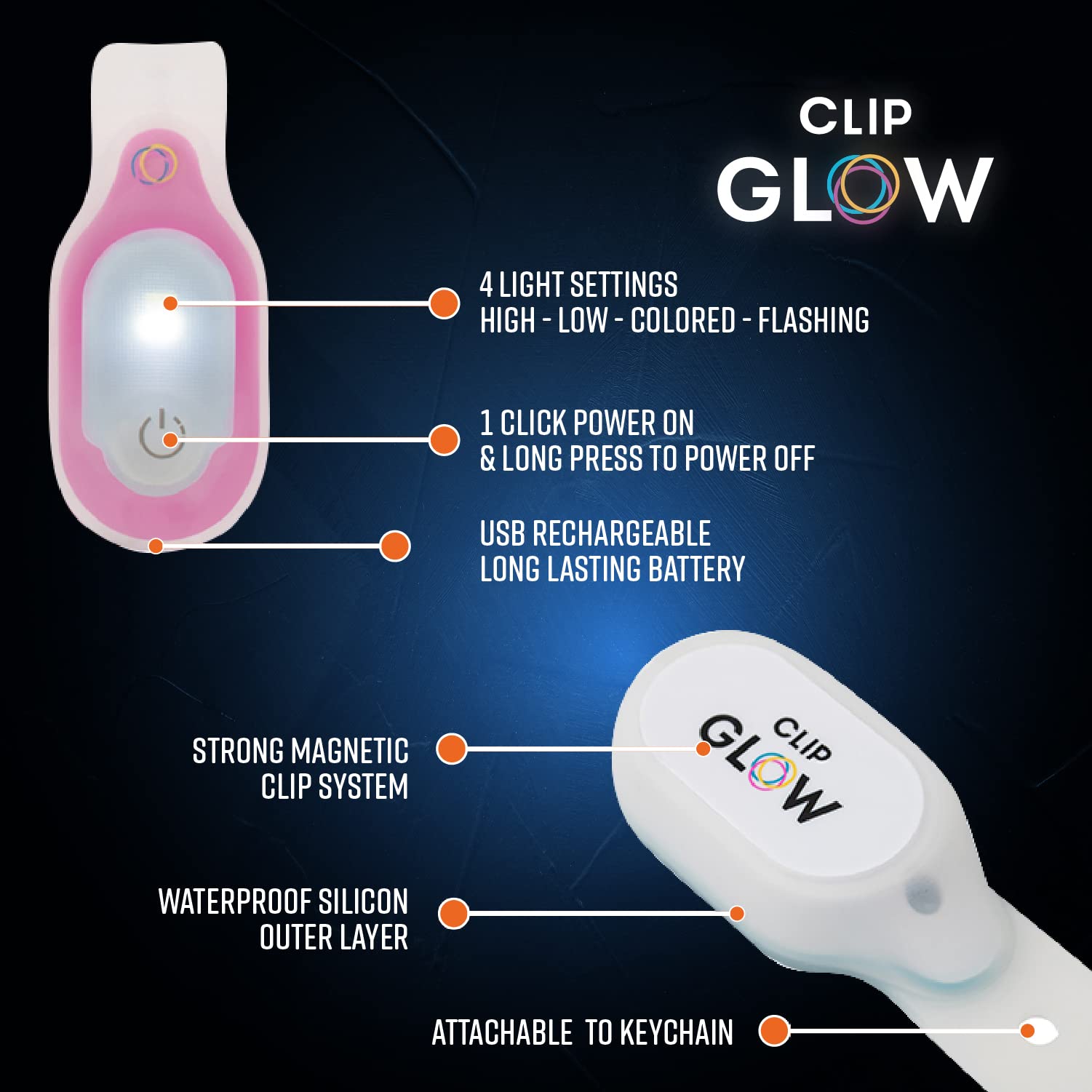 ClipGlow Luz de noche recargable para enfermera, manos libres, luz linterna de emergencia para caminar, correr, mascotas al aire libre (rosa)