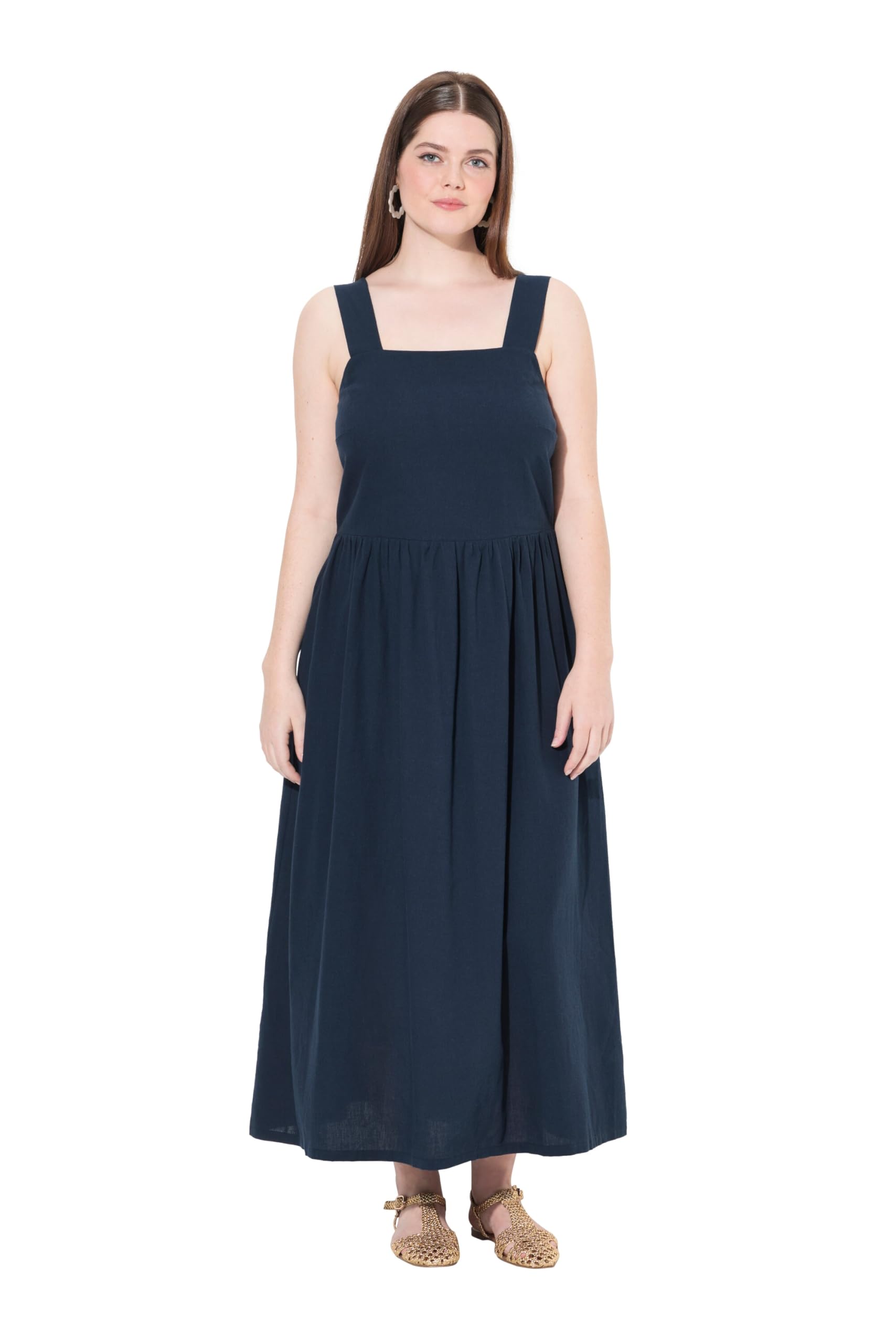 Ulla Popken Damen große Größen Übergrößen Plus Size Maxikleid, Leinenanteil, ärmellos, Taschen, Biobaumwolle 837485