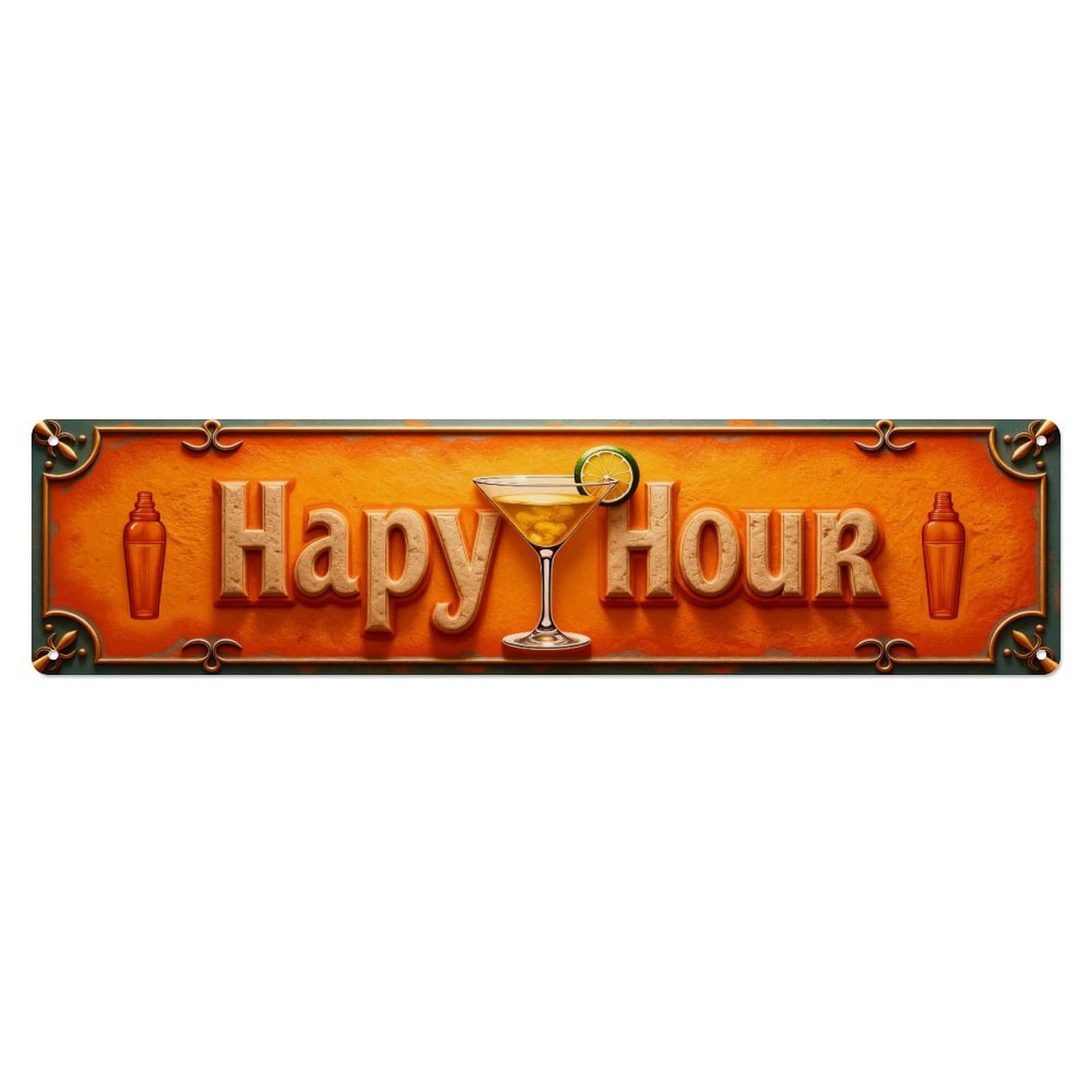 Happy Hour Cocktail Sign Metal Tin Sign Plaque