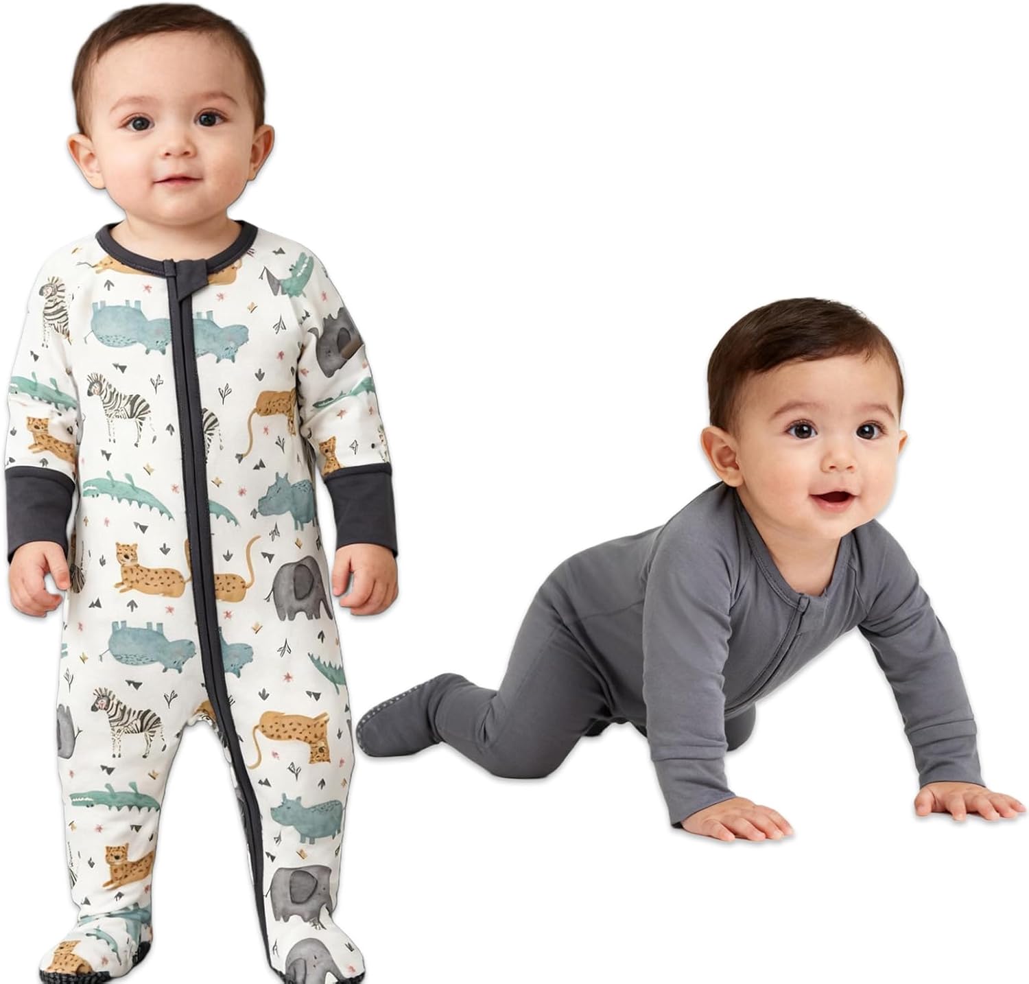 Aablexema Baby Footed Coverall Pajamas with Mittens Rayon from Bamboo 2pcs Newborn Infant 2-way Zipper Outfit - Image 2