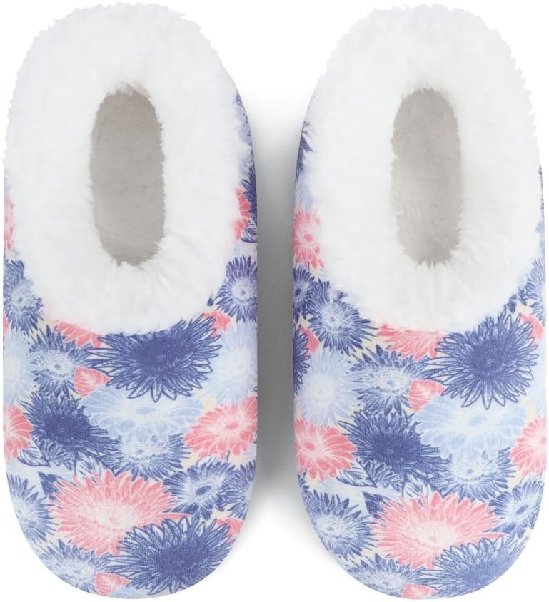 Snoozies Blissful Print Slipper Socks for Women with Warm and Soft Sherpa Lining, Cute House Shoes for Women Non-Skid Sole