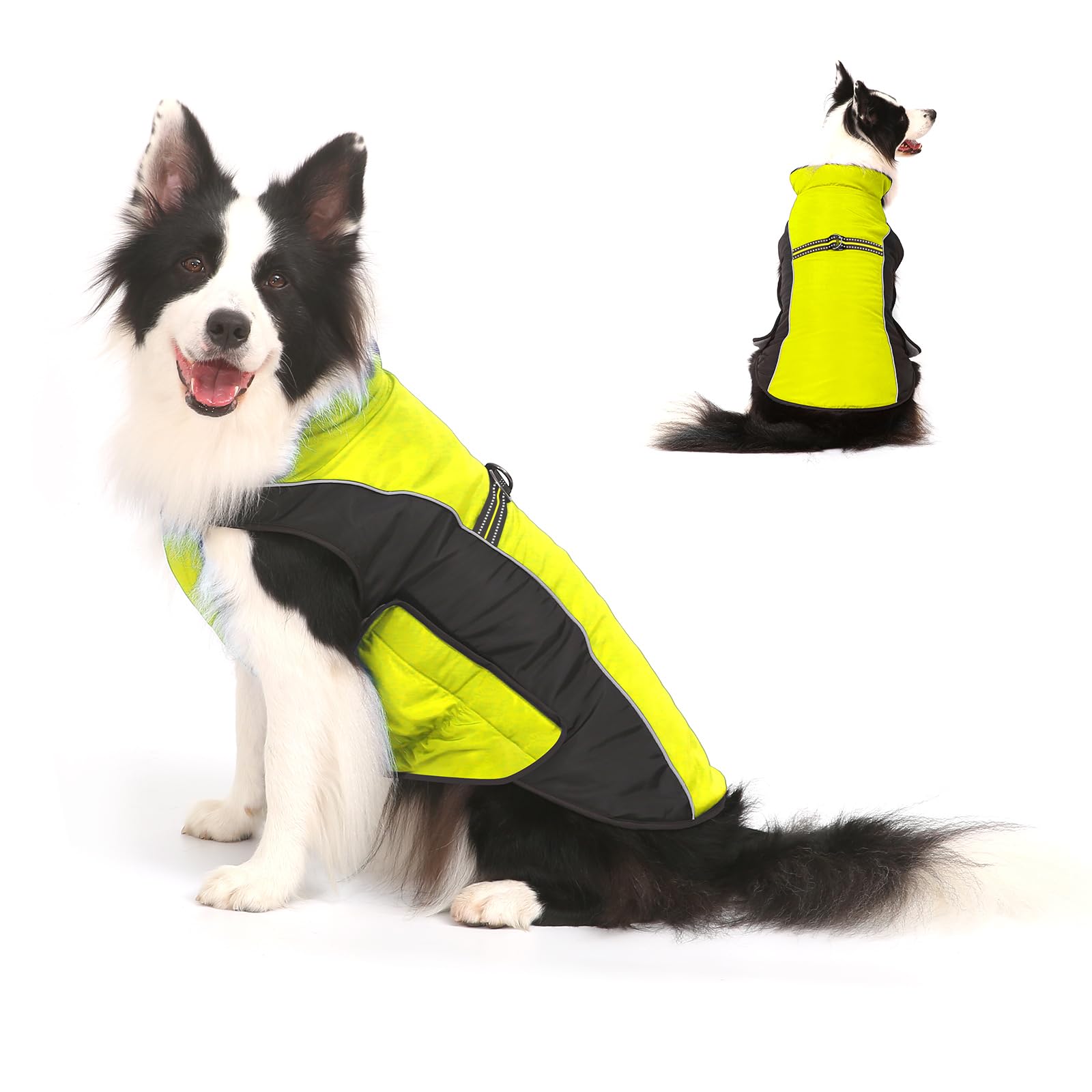 Dog Coat, Dog Jacket with Harness, Dogs Coats Waterproof, Reflective Winter Fleece Jackets, Fleece Lining Warm Vest