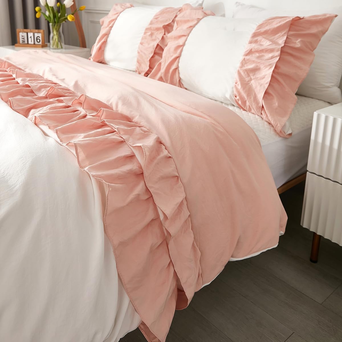 MorroMorn Ruffle Twin Duvet Cover Set, Ruffled Twin Bedding Sets