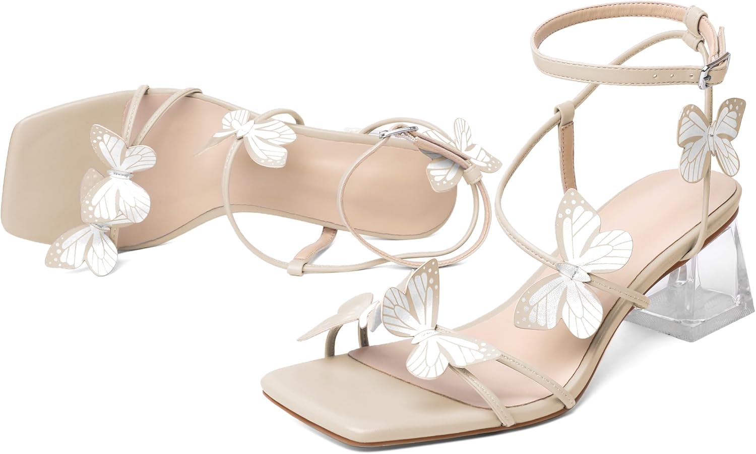 Zamikoo Women's Heeled Sandals Square Open Toe Ankle Strap Block Heels Strappy Clear Heels Chunky Low Heels - Image 4