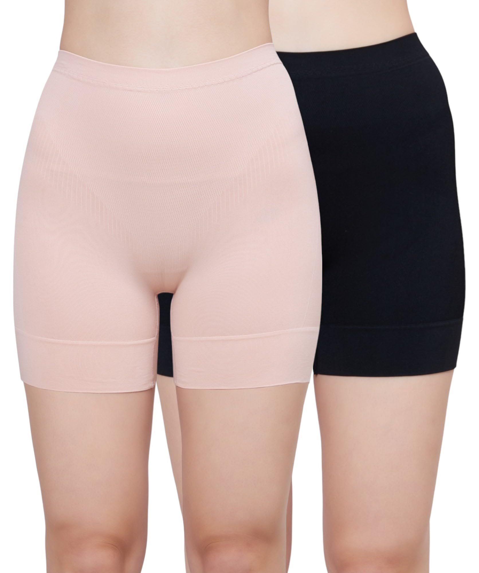 Seamless High Waist Tummy Control Shapewear Boyshort Panty, Size M -XXL, Black/Beige (Pack of 2)-image-27