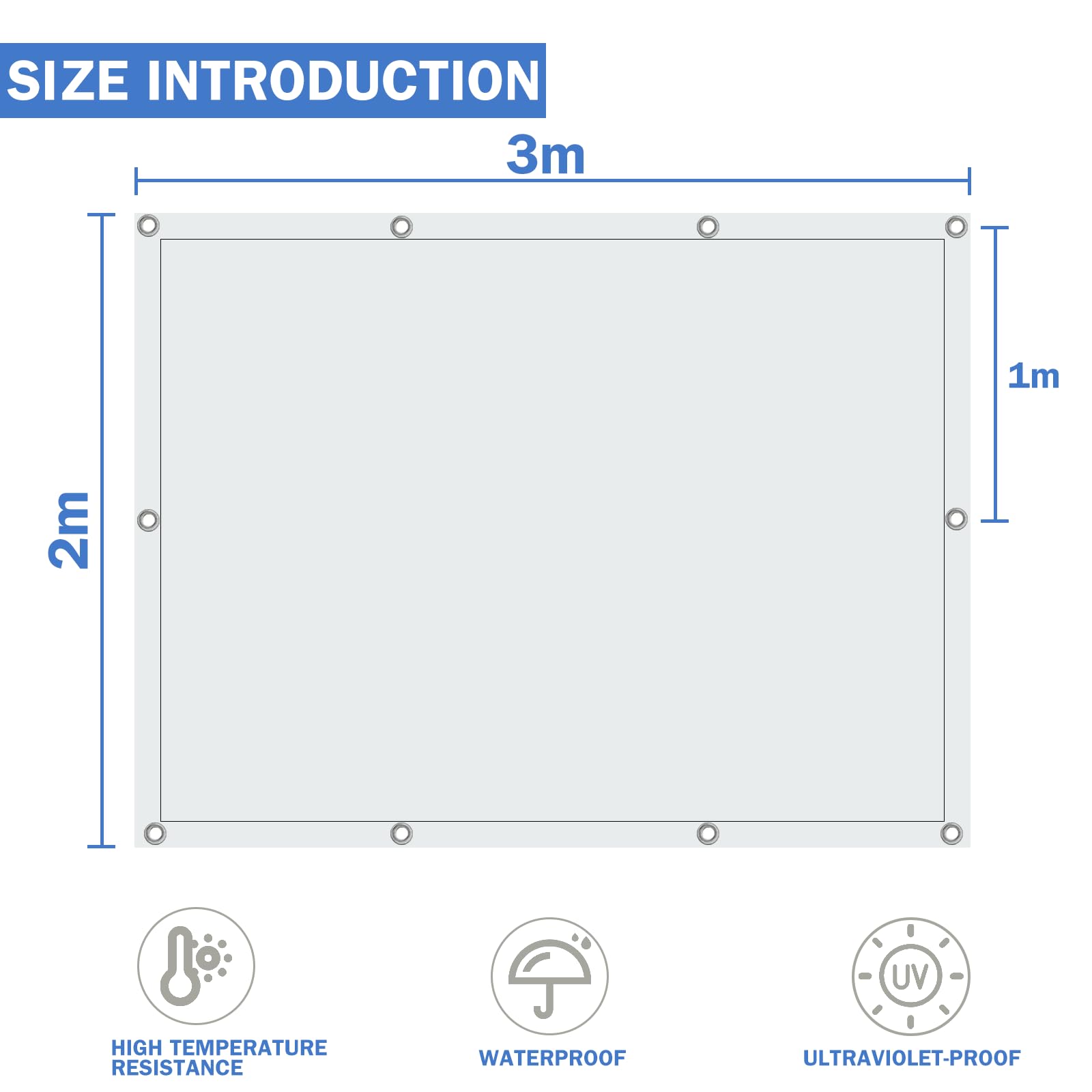 Bianco Telo Impermeabile Esterno, Telone Occhiellato Impermeabile in Polietilene, Telone Impermeabile per Esterno, Giardino, Gazebo, Campeggio, Piscina, Auto, Barche, Legno, 2x3m