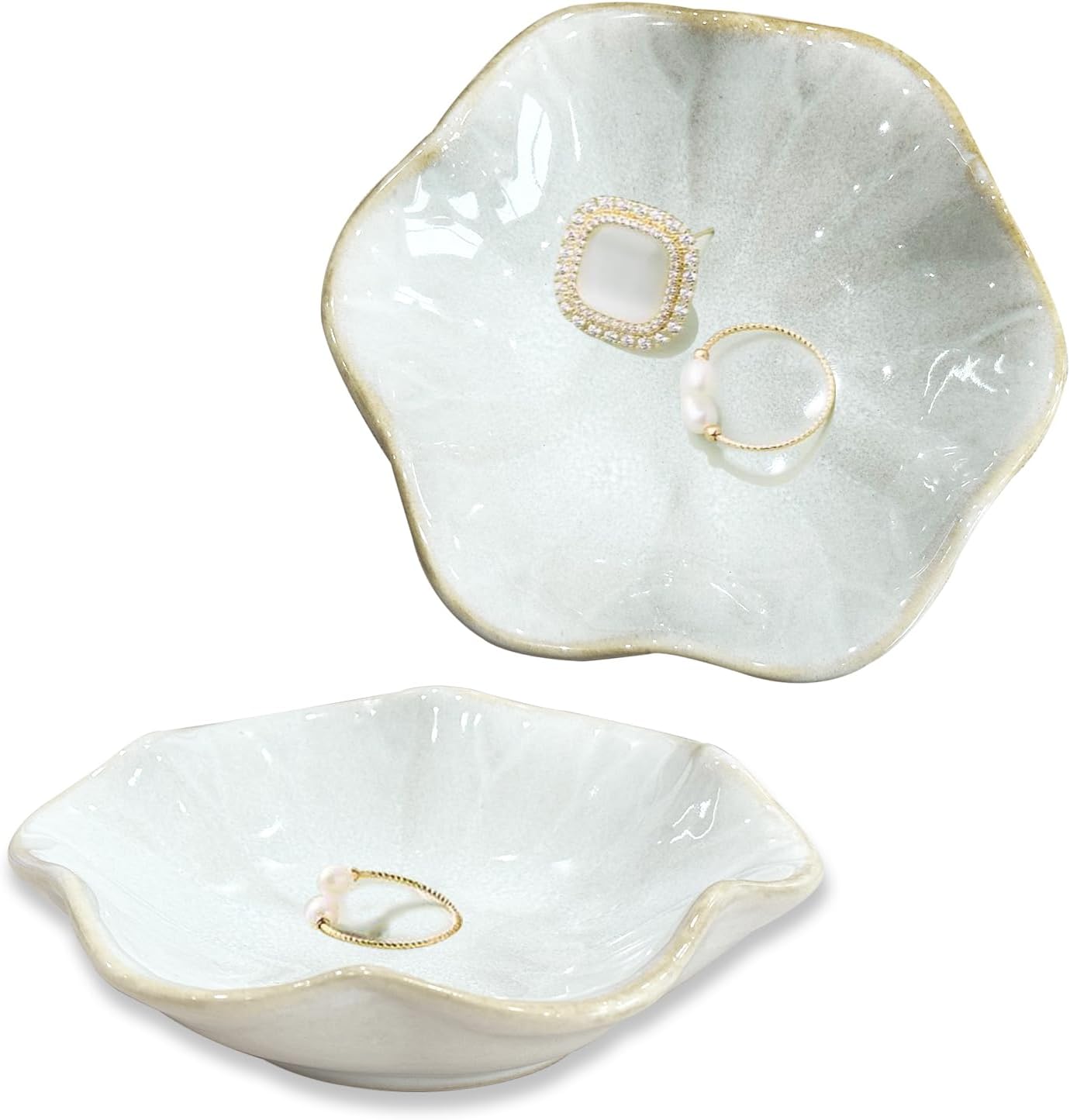 KIMRAMIC Jewelry Dish,Ceramic Trinket tray,small ring holder,Key Bowl,Home Decoration,Gifts for Friends Sisters Daughter Mother (light green)