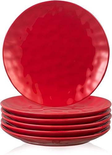 vicrays Juego de 6 platos llanos de cerámica, 10 pulgadas, aptos para microondas, horno, lavavajillas, redondos, porcelana acanalada, adecuados para