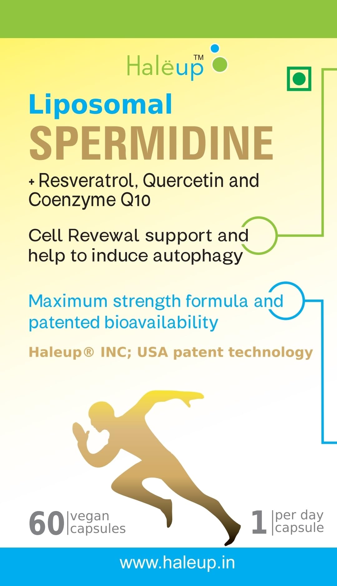 Haleup USA 99% Liposomal Spermidine Trihydrochloride with Resveratrol| For Healthy Ageing | Autophagy| Cell Renewal | Immunity| Skin and Hair | Cognitive Support (4 pack X 60s count)