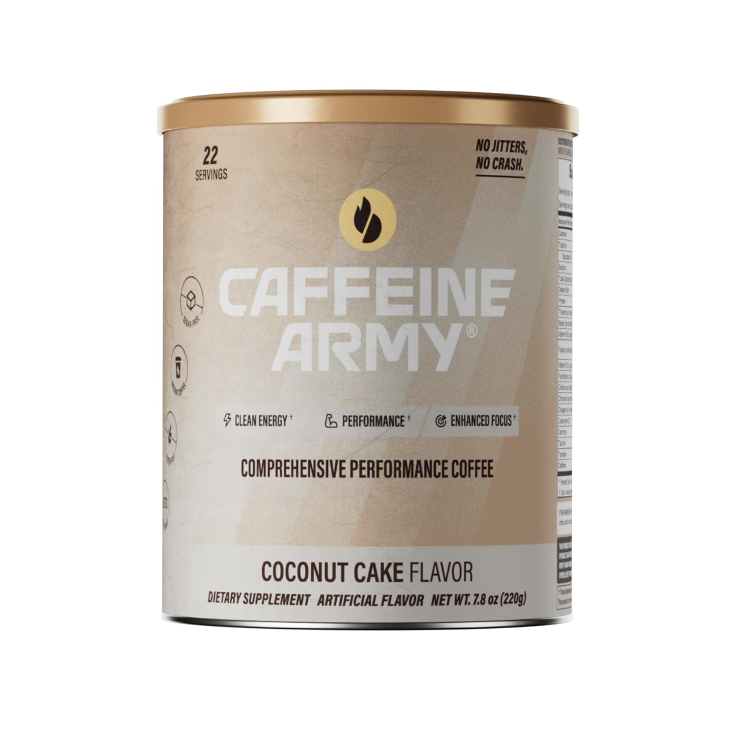 CAFFEINE ARMY Coconut Cake | Comprehensive Functional Coffee with MCTs, CoQ10, Collagen and Adaptogens: Clean Energy + Supports Daily Attention, No Jitters or Crash (7.8 oz 22 Servings)