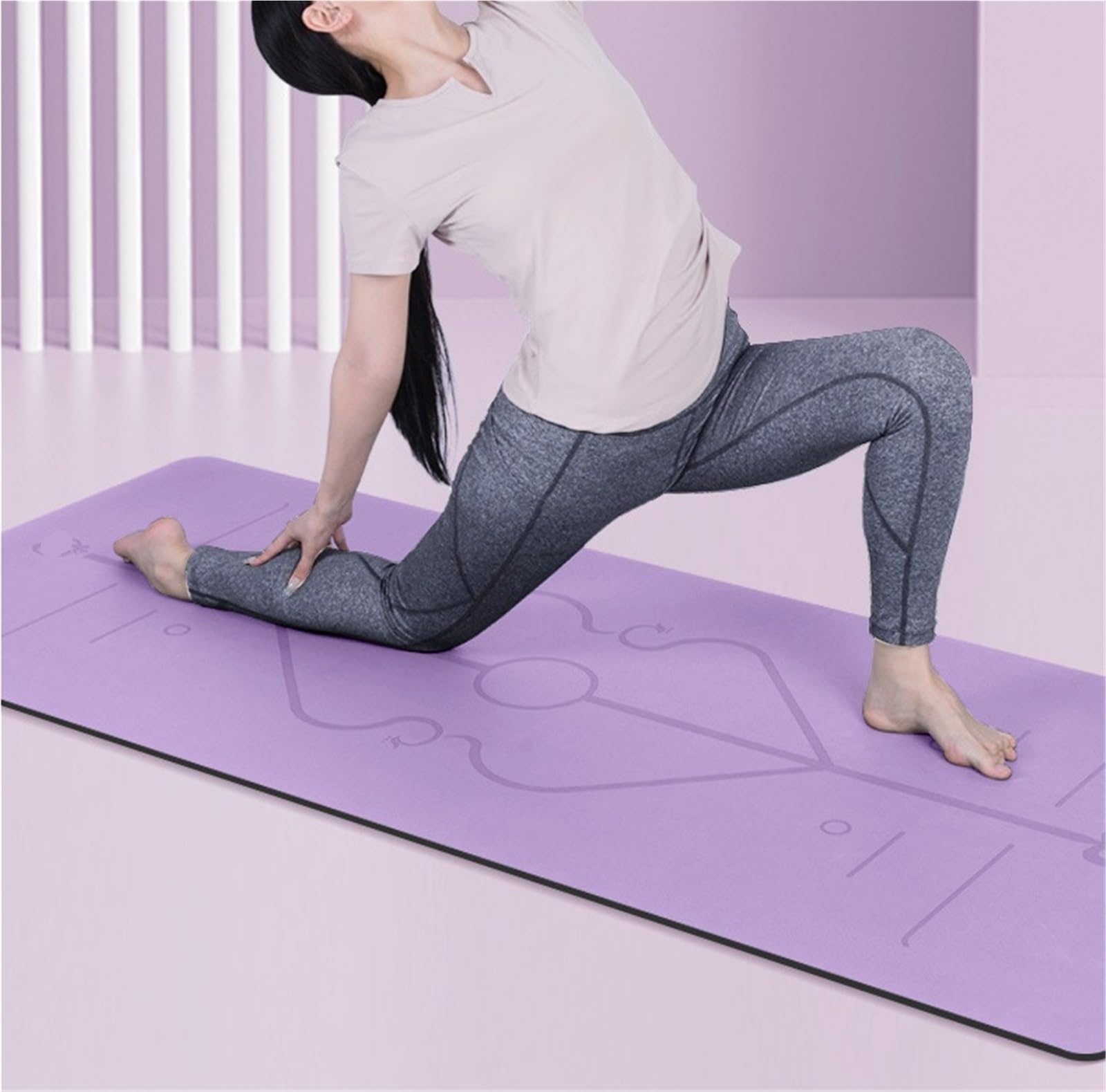 Tappetino da yoga Posture Line Guidance in gomma naturale PU, spessore 5 mm, antiscivolo, assorbimento degli urti, silenzioso.