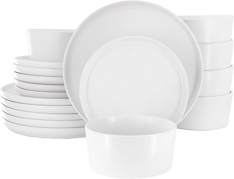 Elama Josh 18 Piece Round Stoneware Dinnerware Set, Tableware Set, Service for 6 White