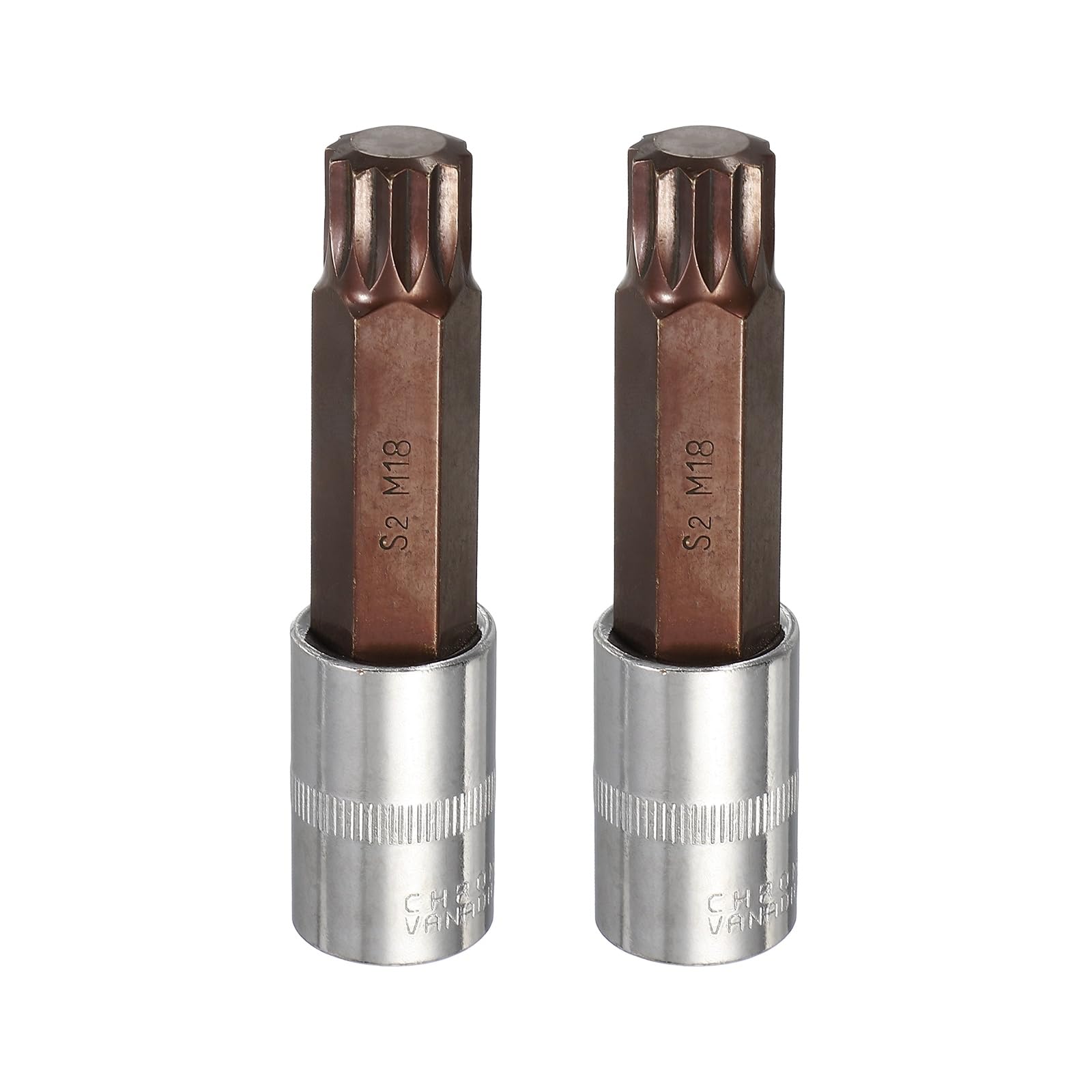 sourcing map 2Pcs Triple Square Spline Bit Socket 1/2" Drive M18 Metric Sized S2 Steel 12 Point Head Long Screwdriver Drill Bits CR-V Steel Socket Adapter for Home Auto Axle Hex Nut Bolt Repair