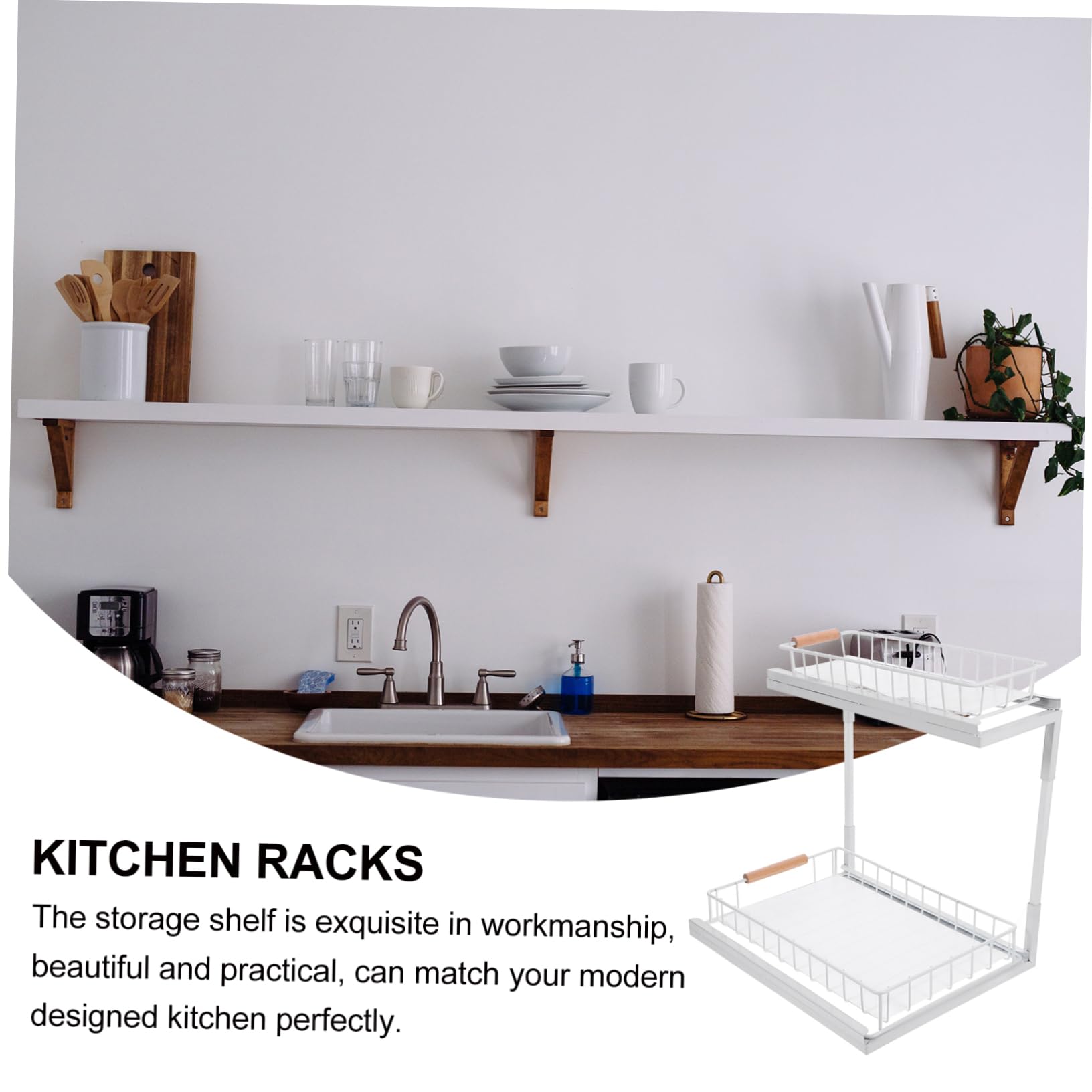 COLLBATH Organizer Capiente Sottolavello Cucina a 2 Livelli Estraibile e Scaffale Porta in Acciaio al Carbonio Bianco Pratico Spezie