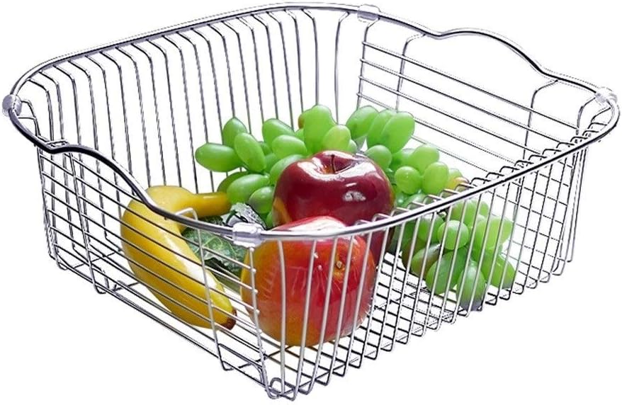 Stainless Steel Colander - Space-Saver Food Strainer for Kitchen, Basket Over The Sink for Fruits, Vegetables and Pasta(31 * 31 * 13cm)