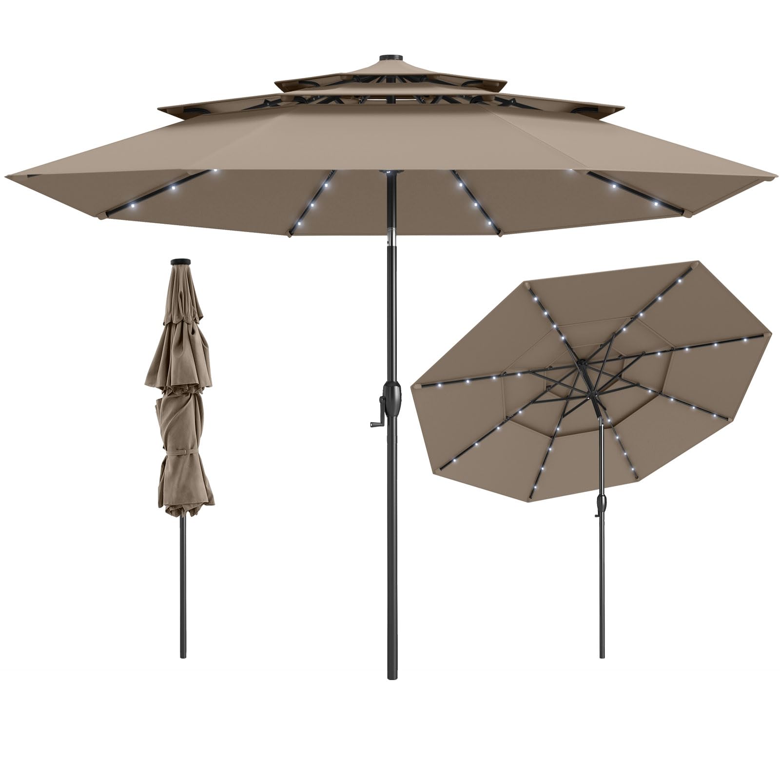 COSTWAY Sombrilla Terraza Exteriorφ300 cm, Parasol con Botón de Inclinación, Manivela, 8 Varillas Resistentes, Sombrilla Jardín Playa Piscina