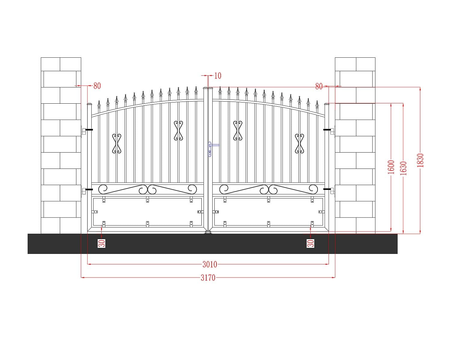 Venta-unica - PortÛn negro de aluminio NERBIS - Ancho 300 x Alt. 160/180 cm