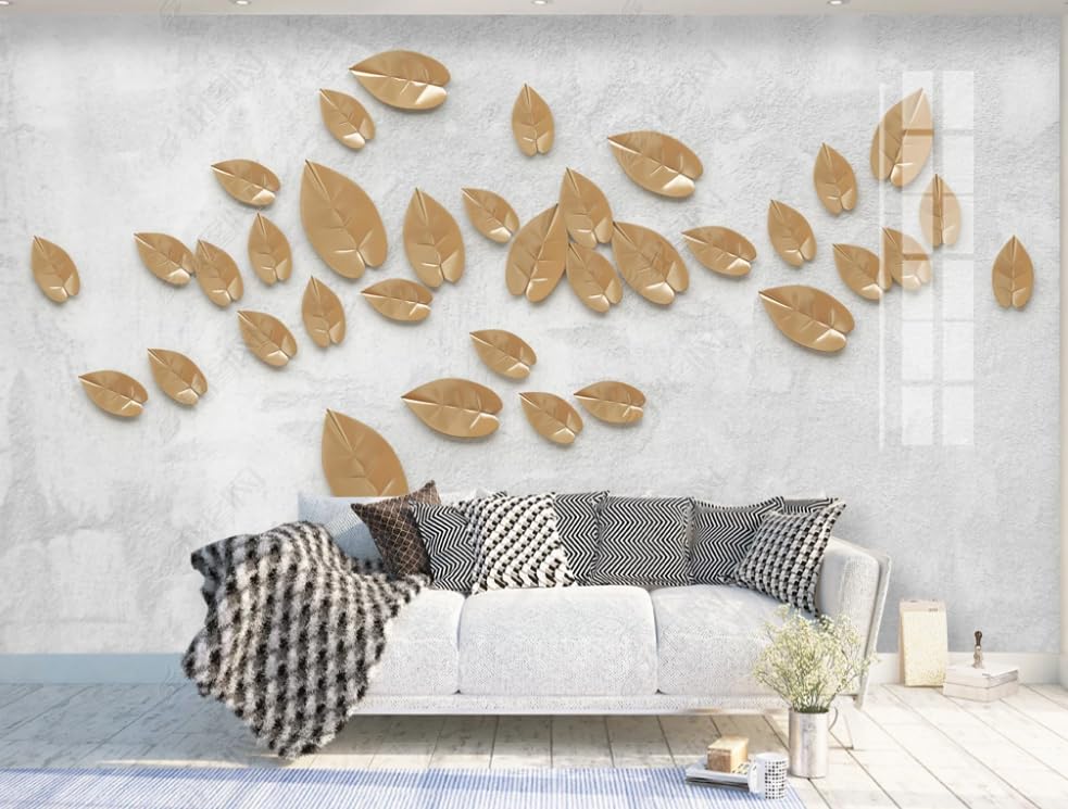 Poster géant mural feuilles dorées pour créer un salon élégant