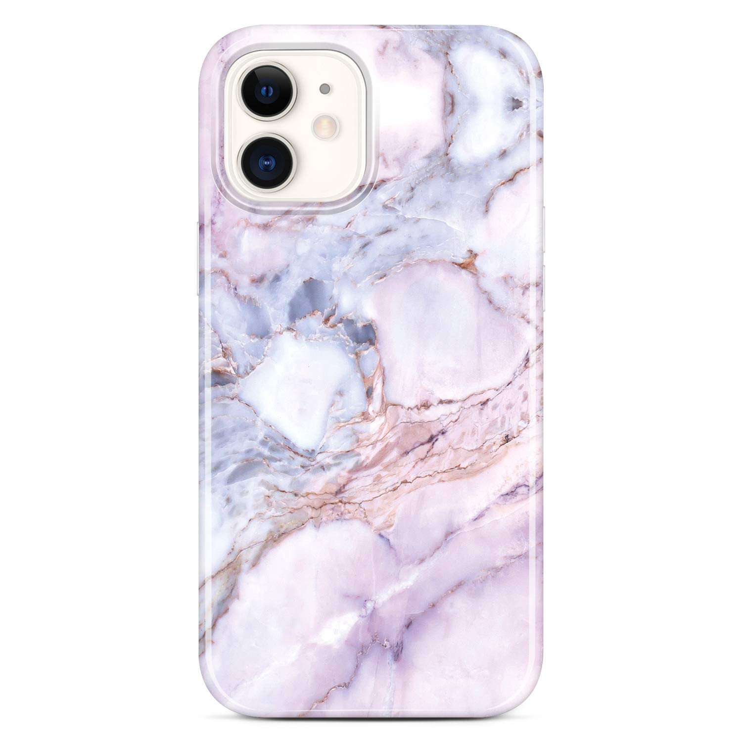 JAHOLAN Case Compatible with iPhone 12 Mini Marble Design Clear Bumper TPU Soft Rubber Silicone Cover Phone Case 5.4 inch Purple Pink