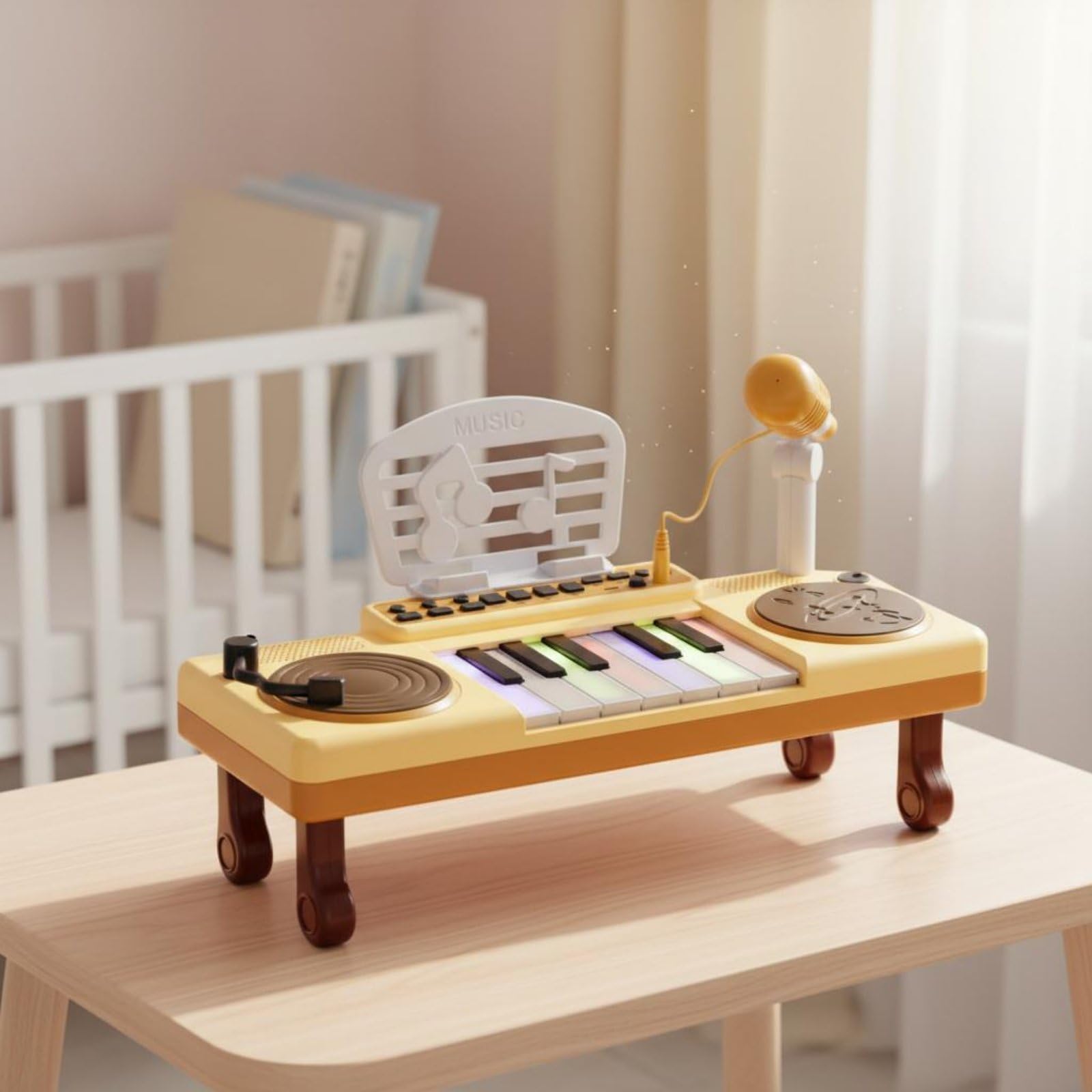 Pianola Bambini Tastiera Elettronica Giocattolo Mixer Musicale Giradischi Vocale con Effetti Interattivi Educativa per Attenzione Concentrazione Fantasia Adatta a Bambini Casa Scuola