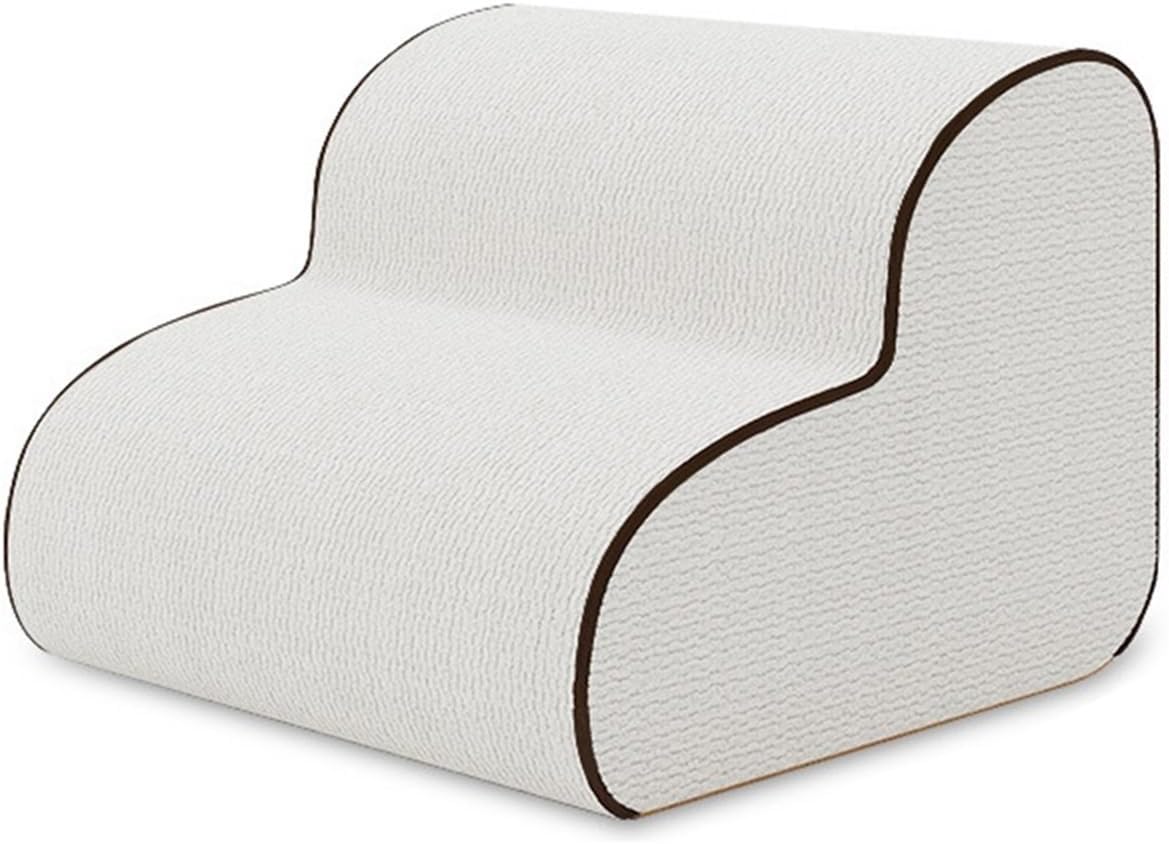 Dog Stairs Ramp for Small Dogs & Cats, Washable Soft Slope Pet Steps, Non-Slip Pet Stairs for Bed Couch Sofa, Joint & Patella Protection,Puppy Senior Climbing Ladder(White,Second-Order)