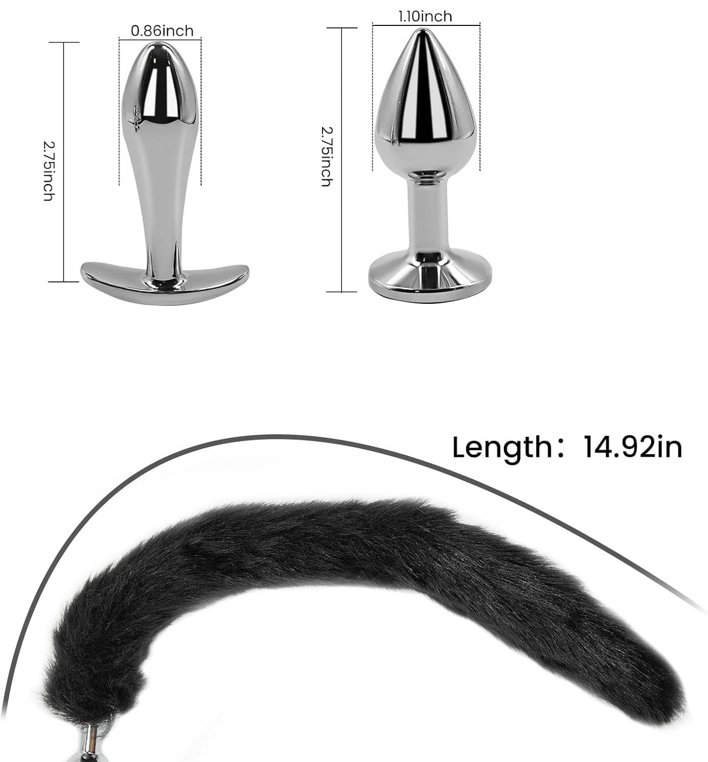 Sexy Fox Tail Anal Plug Kit with 2 Interchangeable Metal Butt Plugs, Detachable Faux Fur Tail for Cosplay Role Play, Adult Sex Toy for Women Men Beginners - Anal Training