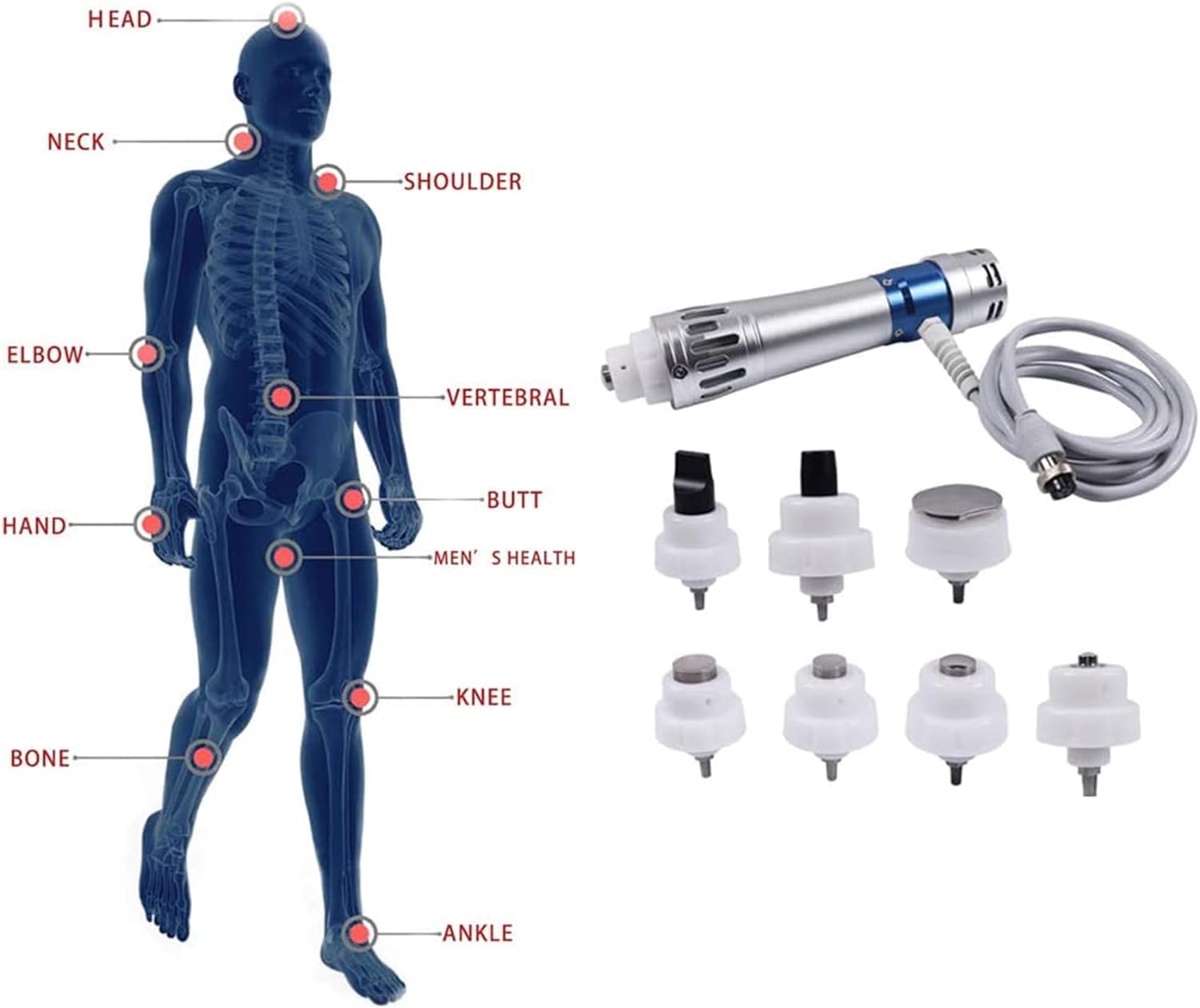Machine de thérapie par Ondes de Choc, système Portable de thérapie Physique de la Douleur par Ondes de Choc avec 6 têtes de Massage pour soulager la Douleur et la Relaxation