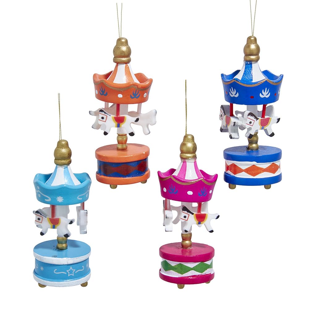 Kurt S. Adler Mulitcolor Kurt Adler Wooden Carousel Ornaments, Set Of 4