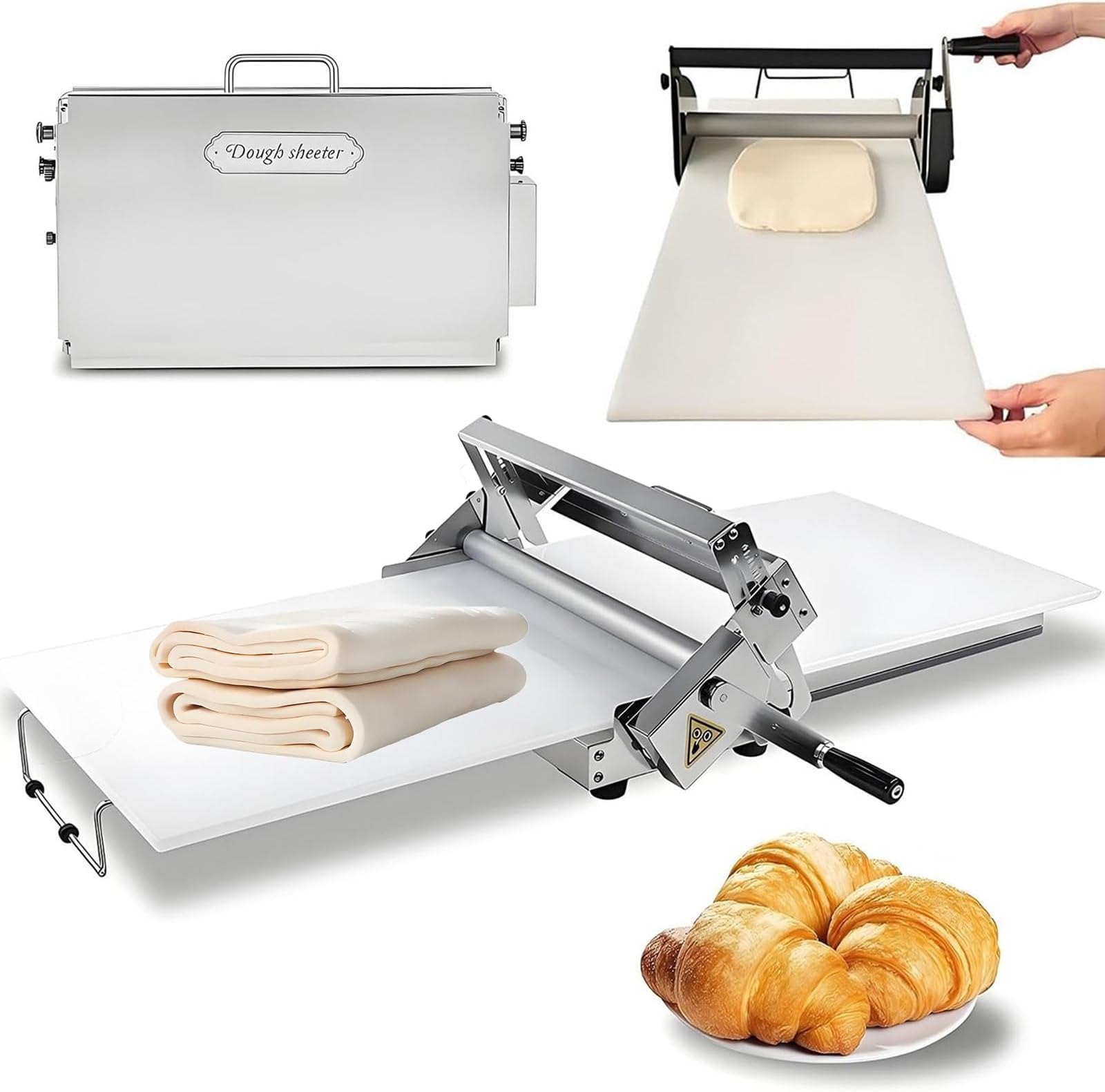 Manual Foldable Dough Sheeter Machine(Commercial & Home Use) - Adjustable Thickness 0-17.5mm/0-27mm, Folding Dough Rolling Machine, Stainless Steel Pastry Roller for Pizza/Croissants/Pastry B