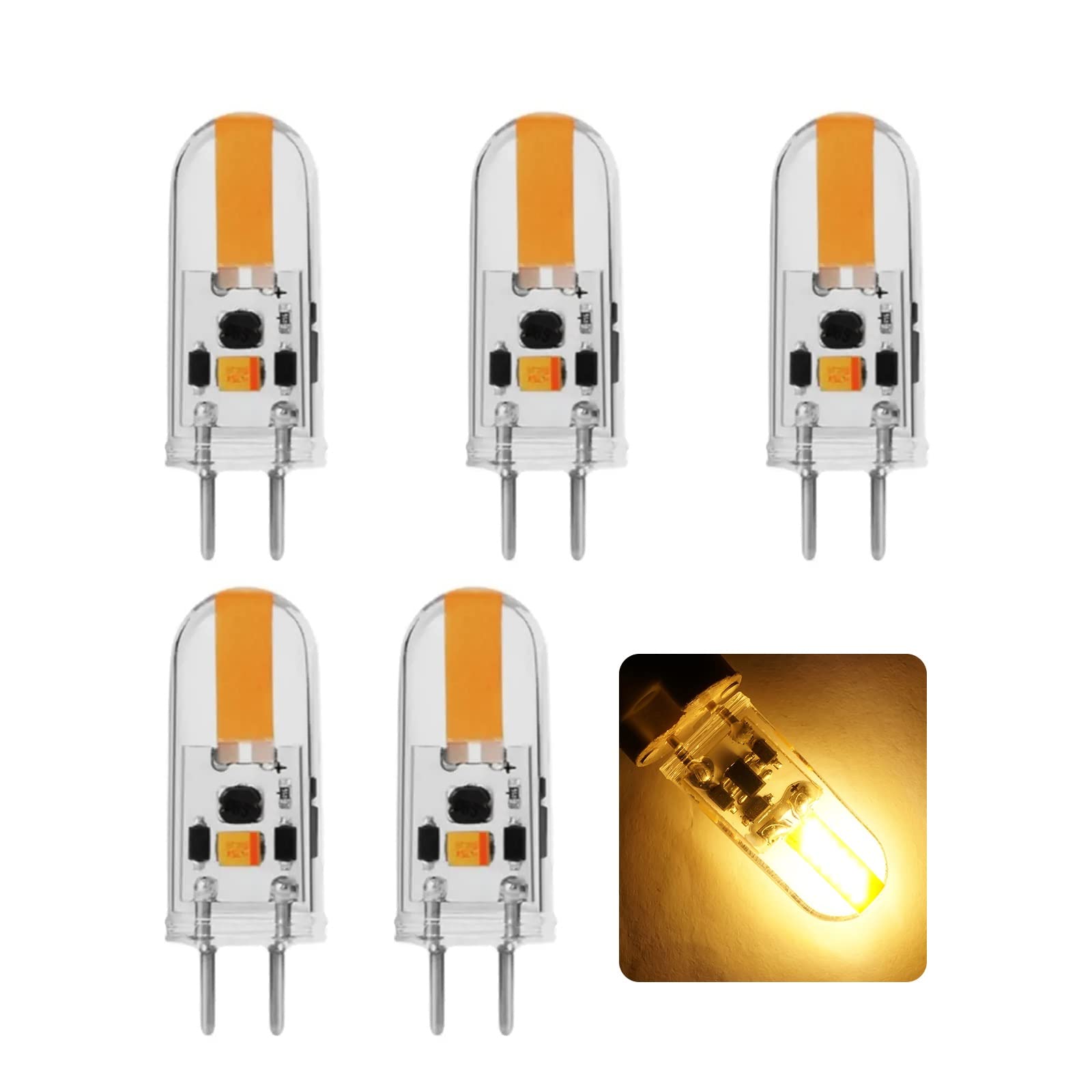 Bvcl Warm White 3000K Gy6.35 Led Bulb, 2W Gy6.35 Led Bulb Ac/Dc 12V Bipin Base Jc Type G6.35/Gy6.35 Mini Lamp, 160Lm Dimmable Bulb, Replace 20~25W Halogen Lamp, 5Pcs (Color : )
