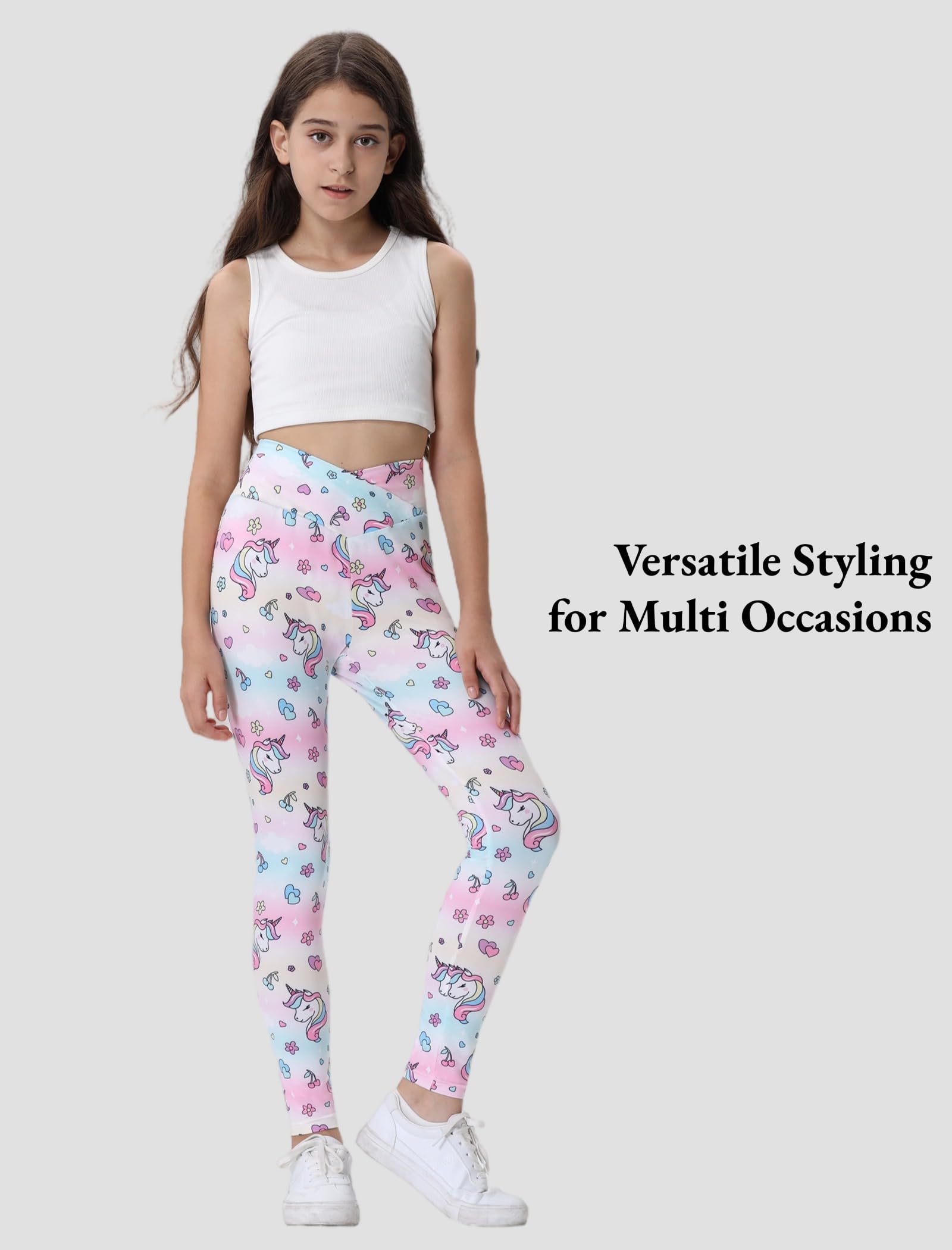 EXARUS Leggings da ragazza Flare/Skinny Yoga Pantaloni Leggeri Piatti/Crossover Vita Multipack Danza Vita Alta Morbido 6-14Y