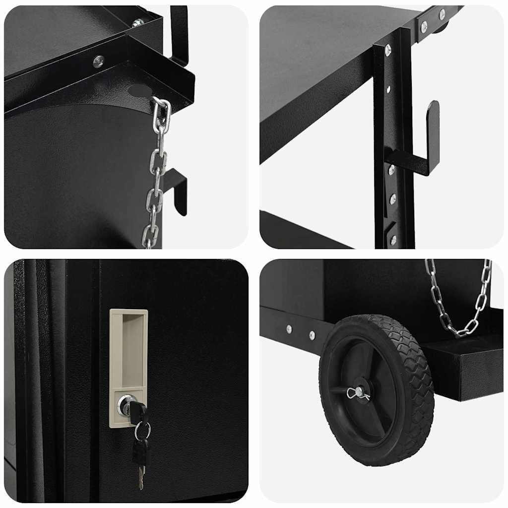 Carro de soldadura profesional de acero con armario con cerradura y ruedas de 360 grados, robusto carro de soldadura negro en acero estable para taller y garaje.