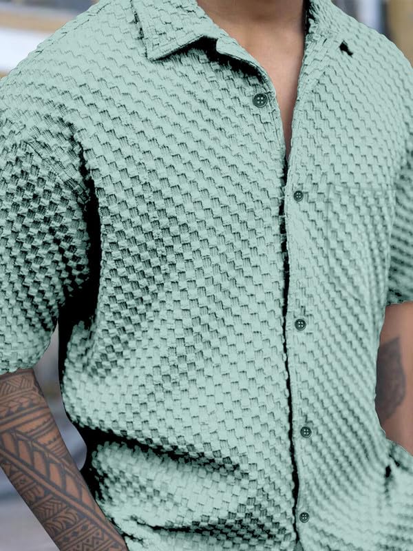 Image of Pinkmint Bubble Textured Shirt for Men ll Half Sleeve Stylish Button Down Shirt's ll Men's Pocket Shirt (Pack of 1)
