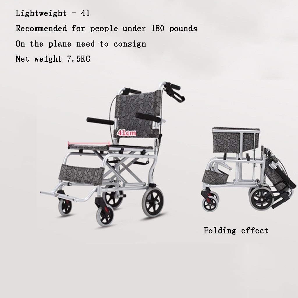 Sedia a rotelle piegante della sedia a rotelle per la sedia a rotelle ultraleggera del carrello anziano della sedia a rotelle portatile anziana per il viaggio ( Color : Gray , Size : 88*52*90cm )