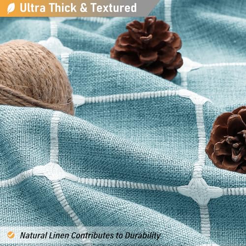 Image of BTTN 78 Inch Long Shower Curtain, Boho Farmhouse Linen Ultra Thick Fabric Shower Curtain Set with Plastic Hooks, Tall Rustic Country Weighted Cloth Shower Curtains for Bathroom, Teal /Turquoise, 72x78