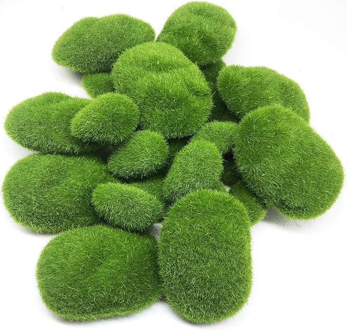 12 Pc Artificial Moss Balls Green Marimo Foam Moss Rocks for Terrarium Small Floral Ball for Fairy Garden Decor Faux Fake Moss Grass Stones for Planters Mosses Ball Live Plant