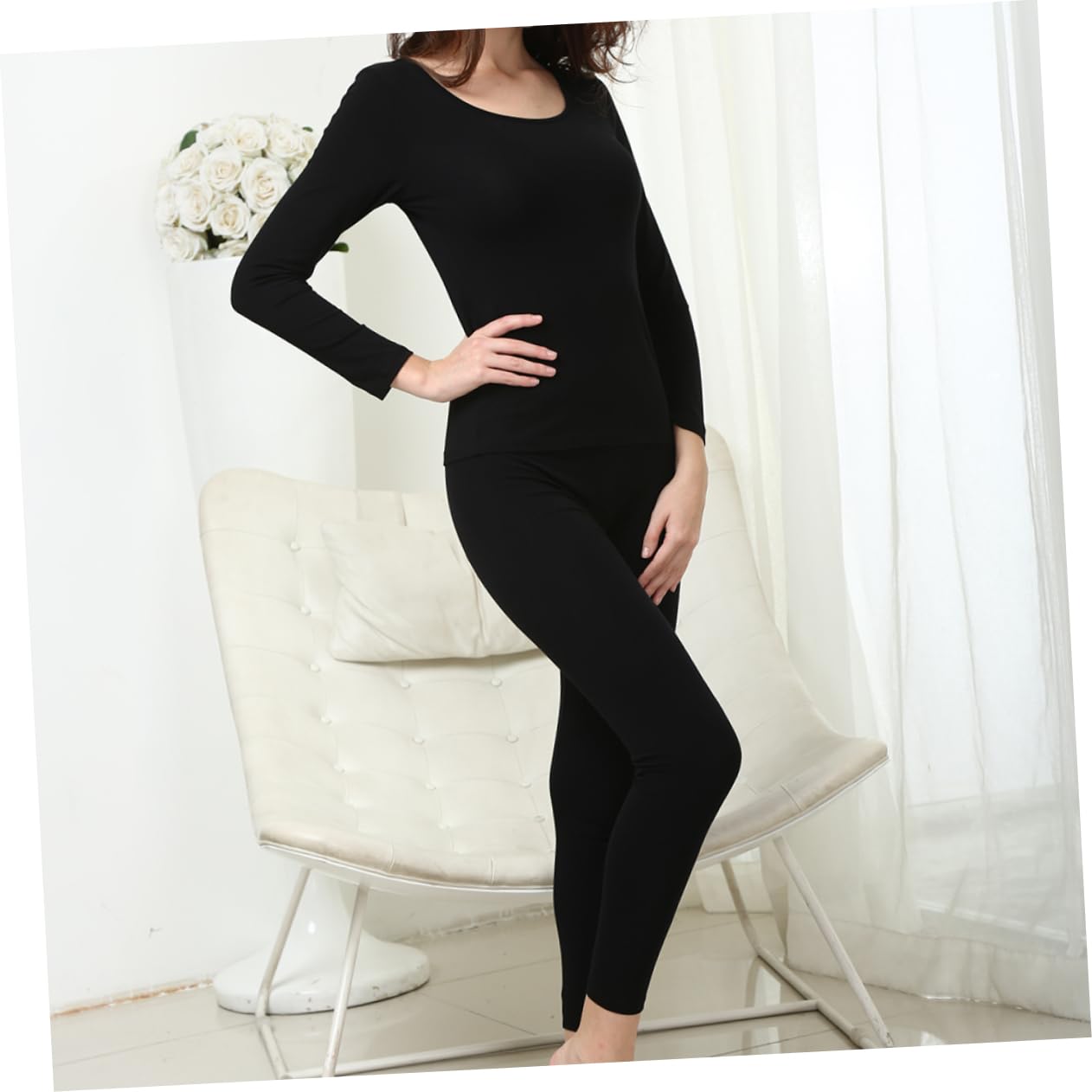 LIFKOME 2pezzi Intimo Termico Donna Set di Mutandoni Lunghi e Pantaloni in Cotone Morbido per attività Invernali Indoor Outdoor