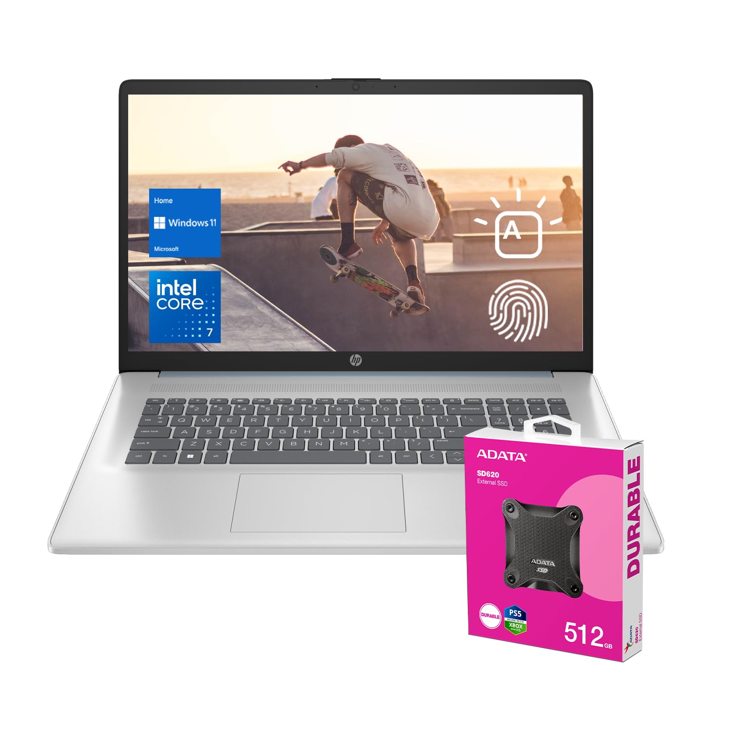 HP 2025 Essential Laptop, 17.3" FHD, Intel Core 7 150U (Beats I7 1335U), 64GB RAM, 2TB SSD, Fingerprint Reader, Backlit Keyboard, Wi-Fi 6, Win 11 Home, Blue, Bundle with ADATA 512 External SSD