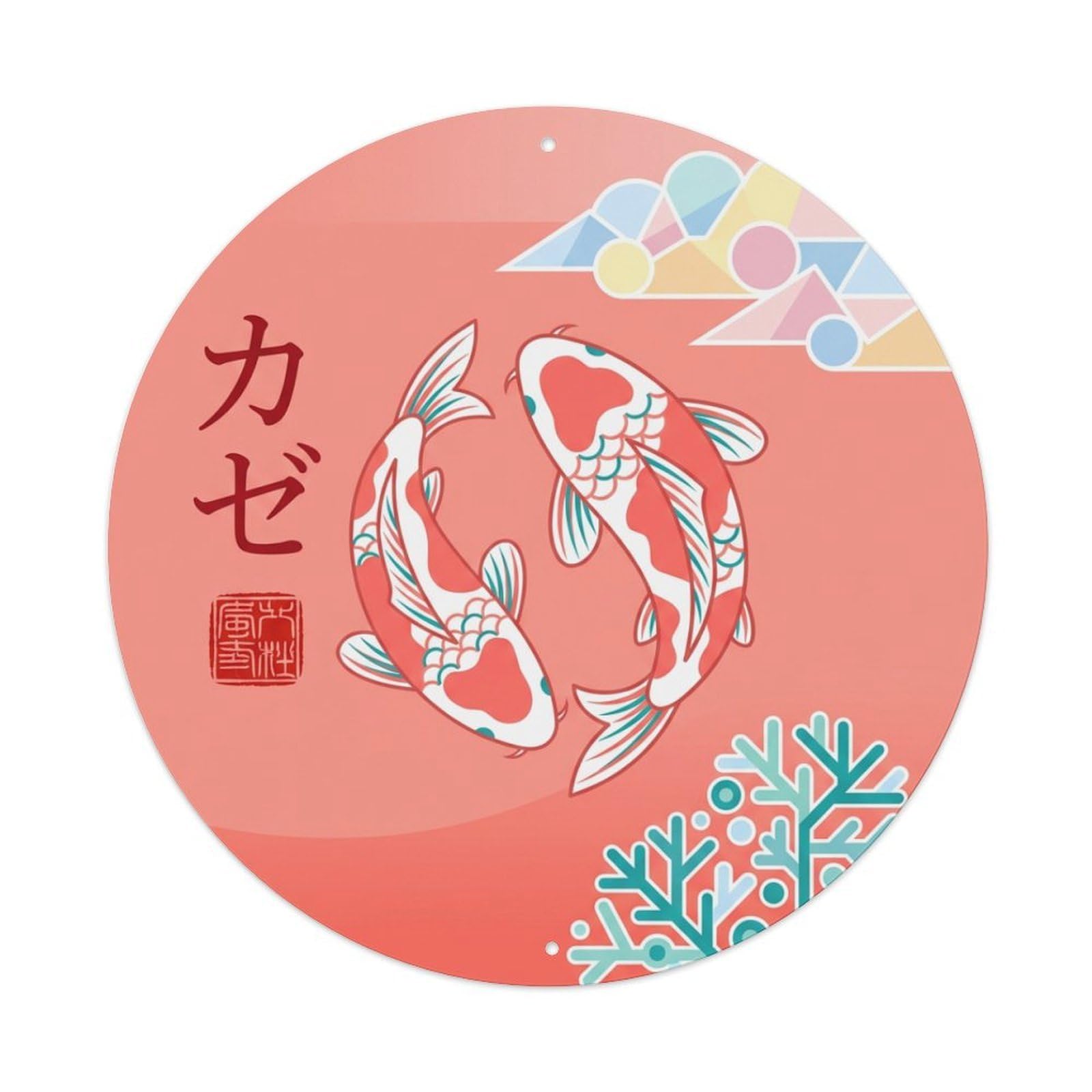 Daybreak Peach Koi Fish Ukiyo-e Metal Tin Sign