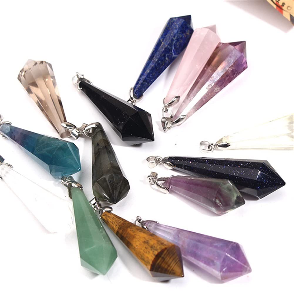 Haussammlung Natürlicher klarer Amethyst-Quarz-Kristallstein, Punkt-Edelstein-Anhänger, Pendel, Steine ​​und Mineralien, natürlicher Kristall, PEIQIYIN(Color:Rose Quartz)